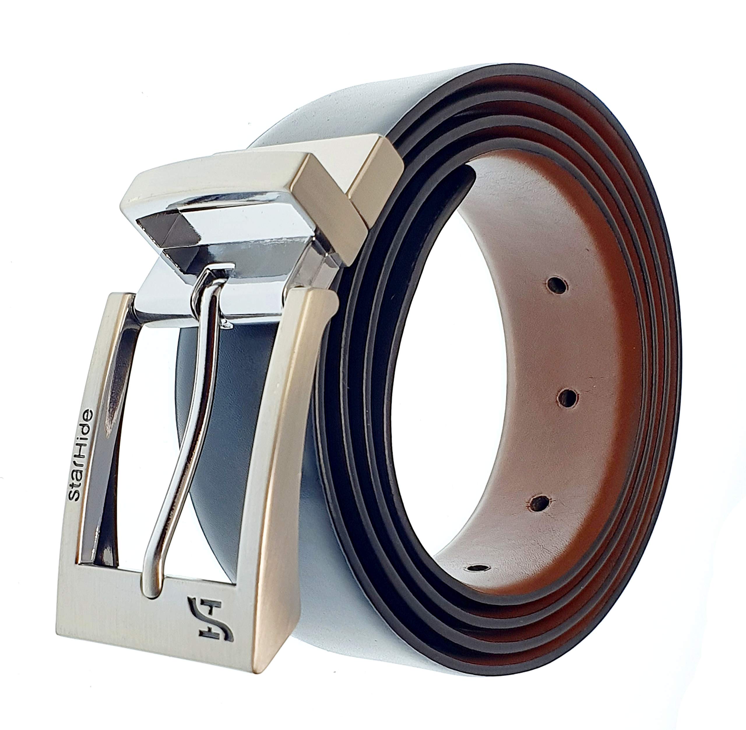 STARHIDE Mens Twist Reversible Black To Brown Leather Dress Belt 1.3
