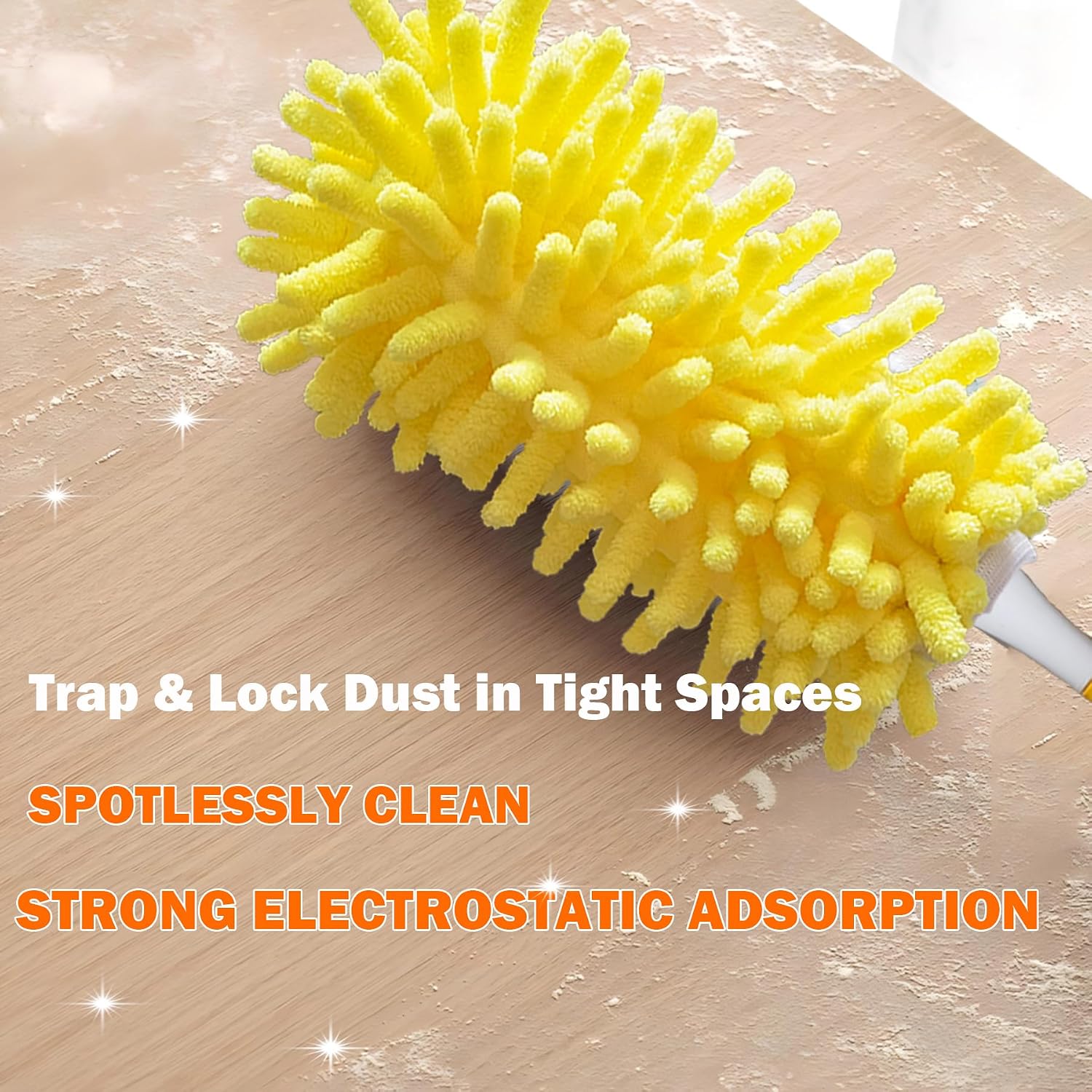 Reusable Duster for Swiffer, 4 Refills + 1 Handle, Yellow | 360 Heavy Duty Duster Refill, Compatible with Swiffer Hand Dusters, For Dusting Furniture, Blinds, Ceiling Fans, Walls
