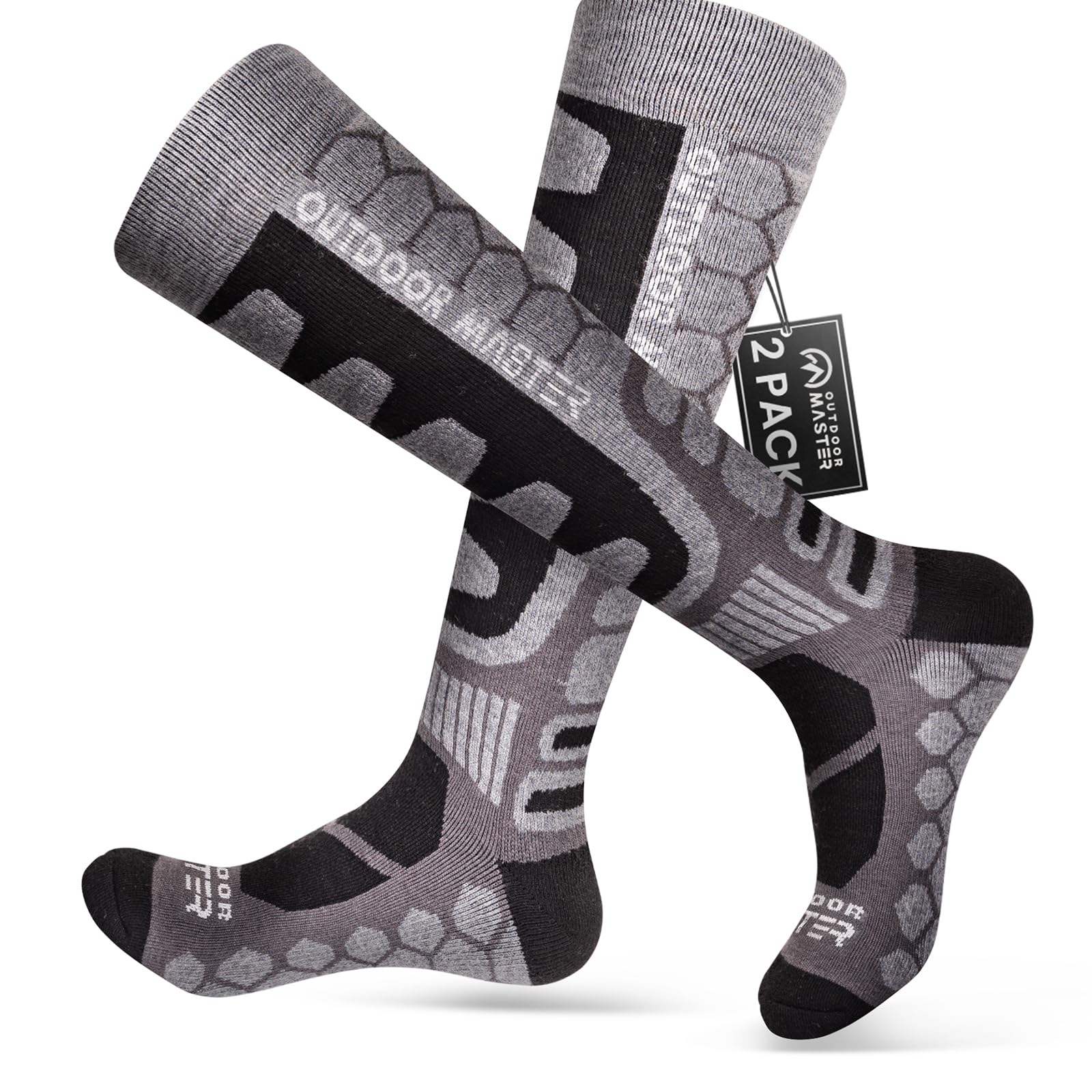 OutdoorMaster Merino Wool Ski Socks, 2/3 Pairs Compression Over The Calf for Men & Women, Winter Snowboard Thermal Socks