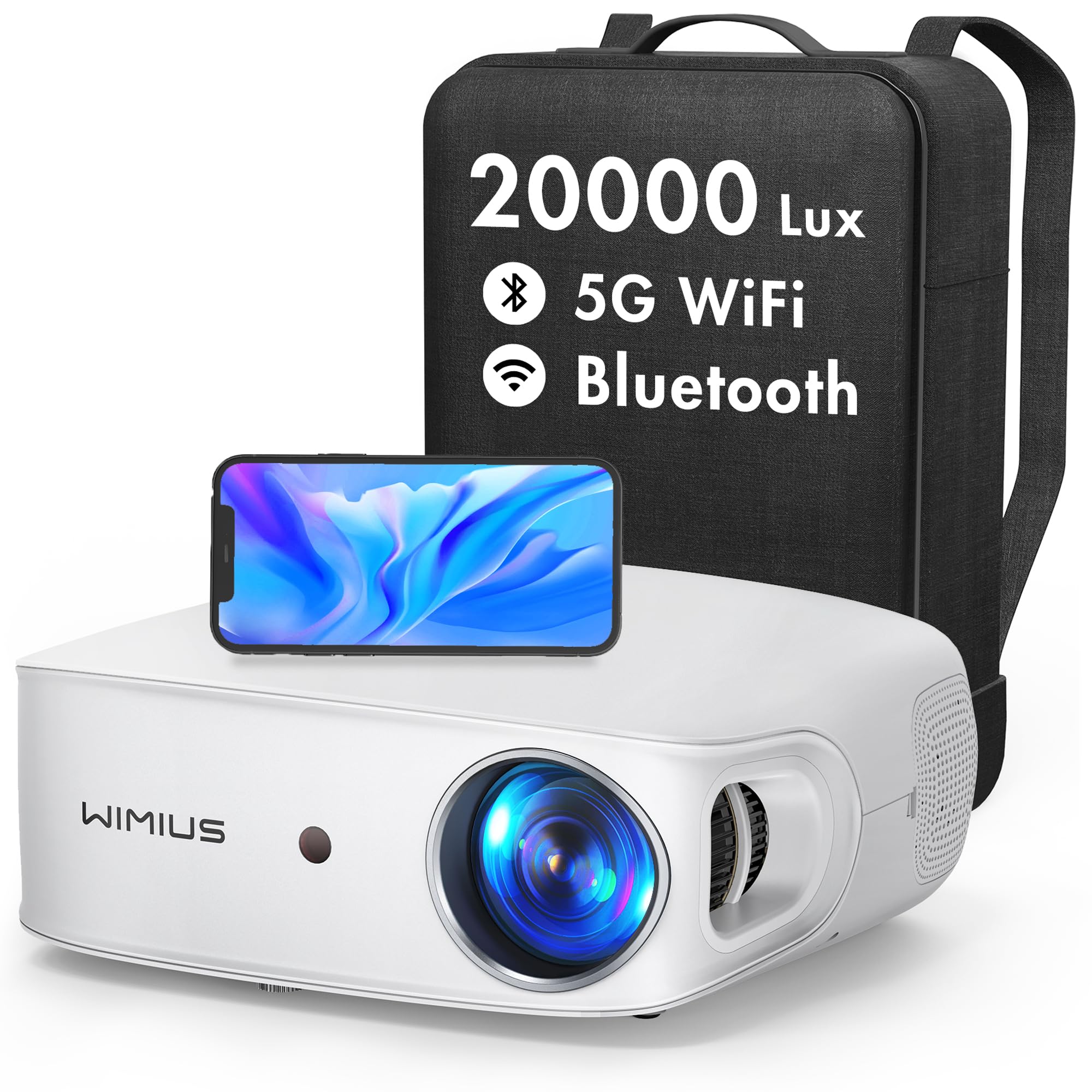 Proiettore Home Cinema Wielio 1080p Full HD 20000 Lumen - Android 11, WiFi 6, Bluetooth 5.2, Correzione Trapezoidale Auto - Supporto 4K