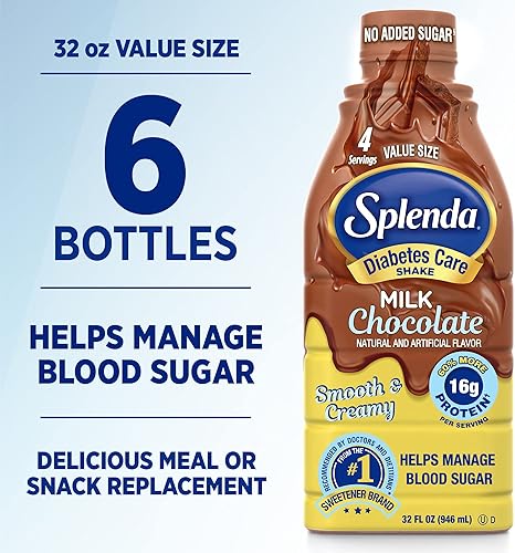 Miniatura 2 de SPLENDA Batidos para el cuidado de la diabetes - Batido de reemplazo de comidas 32 onzas líquidas por botella chocolate leche paquete de 6