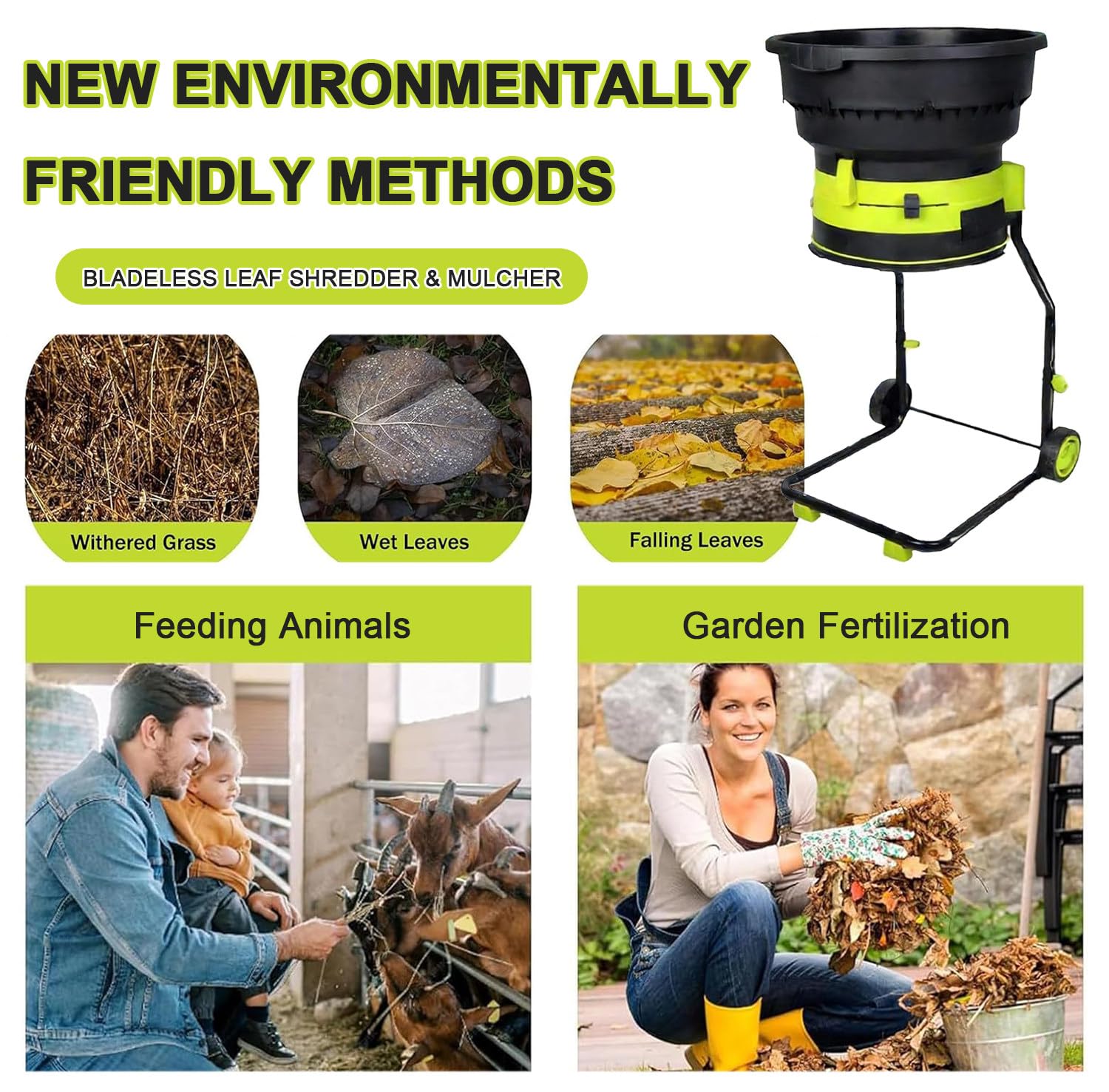 Trituradora de Jardín de 2500W,Trituradora Eléctrica de Ramas, Diámetro máximo de Entrada de alimentación 54 cm, Reducción de 17:1, Trituradora de Jardín 20m-Powercord