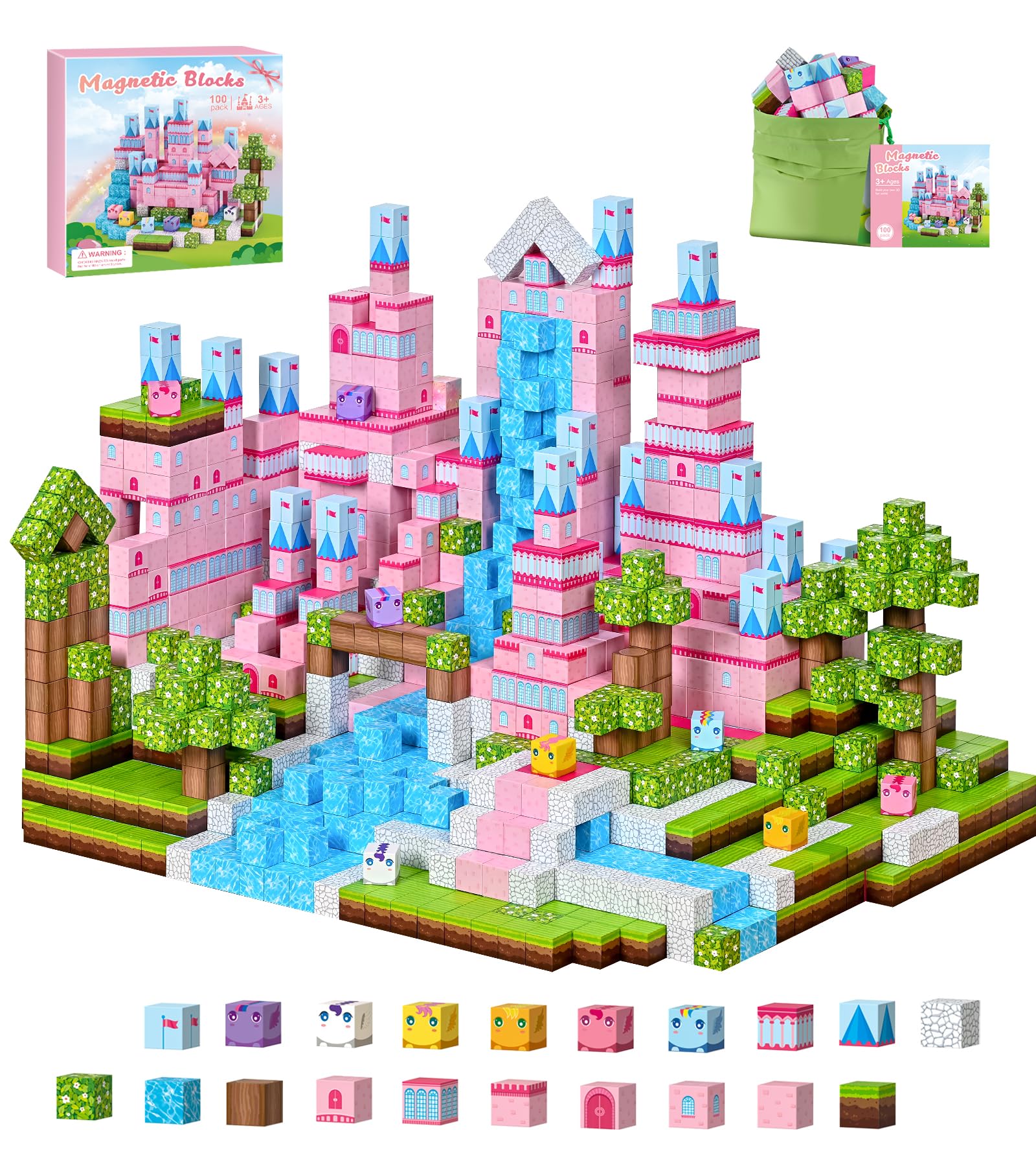 Annexfun – Blocs Magnétiques Château De Princesse – 100 Pièces – Jouet De Construction Créatif Dès 3 Ans – Cadeau Anniversaire/Pâques