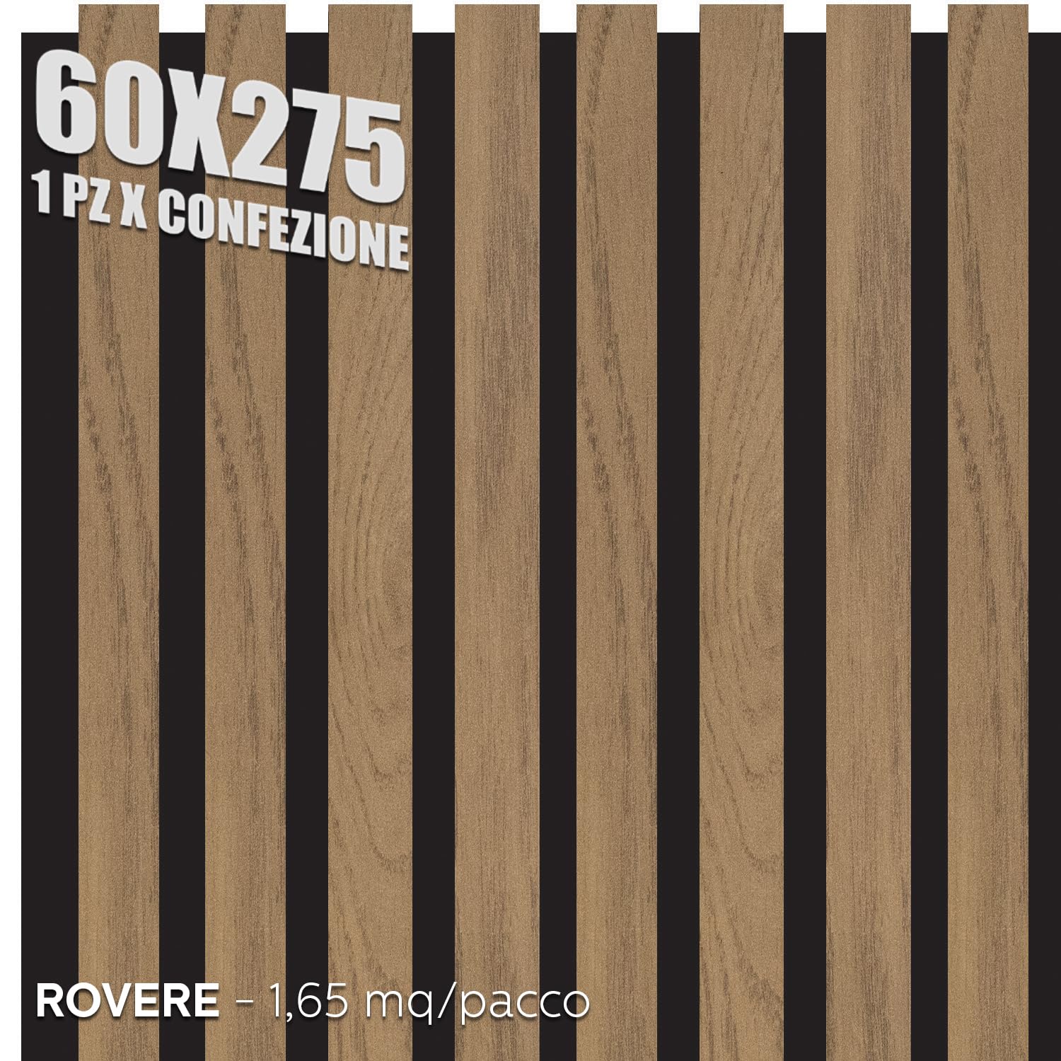 MASTERBRICO Pannello Fonoassorbente Decorativo Effetto Legno 275x60 cm – 1,65 mq per Pacco, Pannello Insonorizzante in MDF per Isolamento Acustico di Soffitto e Pareti, Spessore 6 mm (ROVERE)