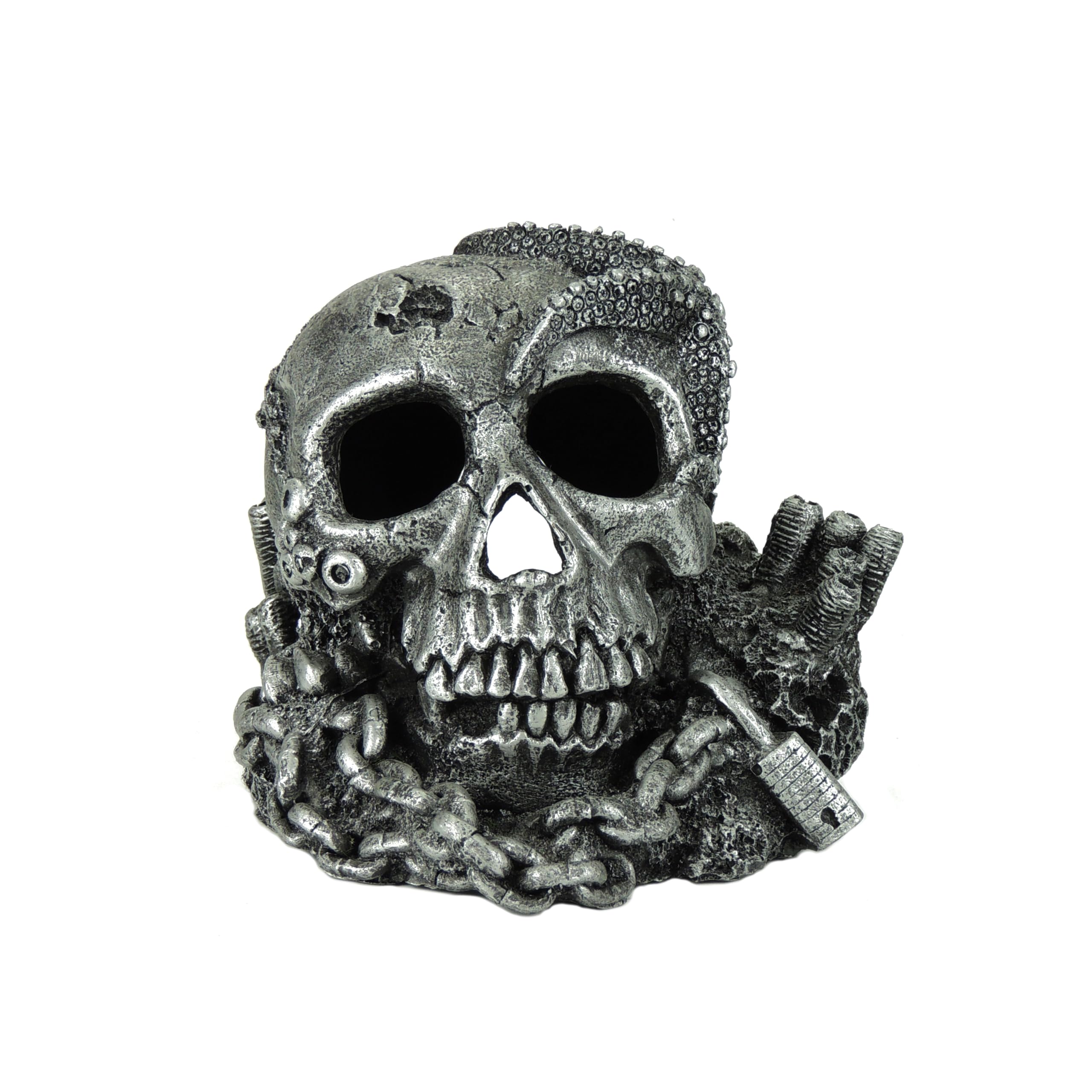CLASSIC Silver Skull Aquarium Fish Tank Ornament - 190x180x140mm