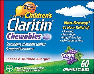 Children's Claritin Chewables 24 HR Children Allergy Medicine, Grape, 60 Count