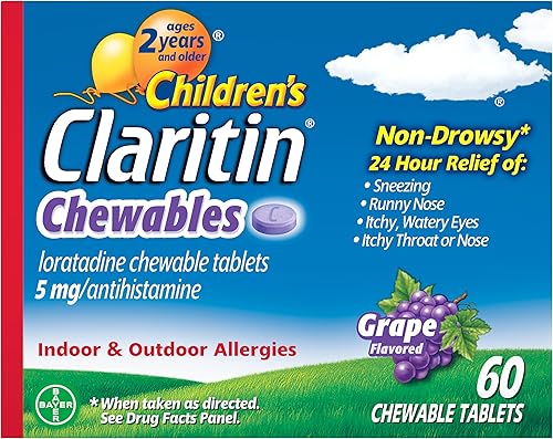 Children's Claritin Chewables 24 HR Medicina para alergias infantiles, uva, 60 unidades