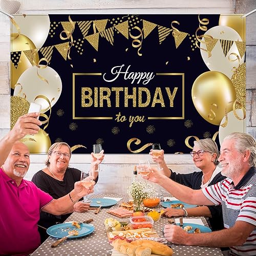 Miniatura 3 de Blulu Cartel de fondo de feliz cumpleaños extra grande para hombres y mujeres, fiesta de aniversario, cabina de fotos, telón de fondo, suministros