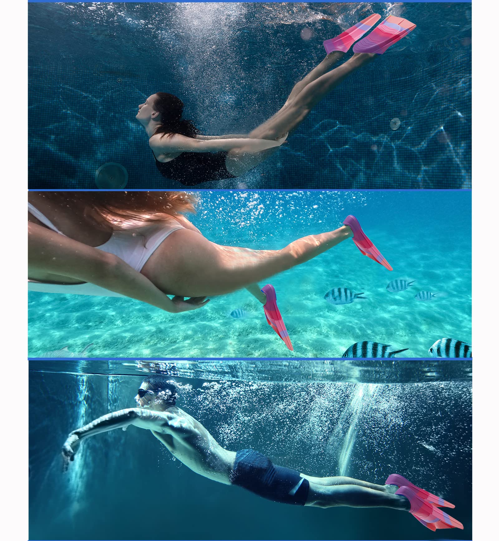 Schwimmflossen Kinder, 100% Silikon Kurzflossen, Taucherflossen Regenbogen Flossen für Kinder Erwachsene Männer Frauen Schwimmen Tauchen