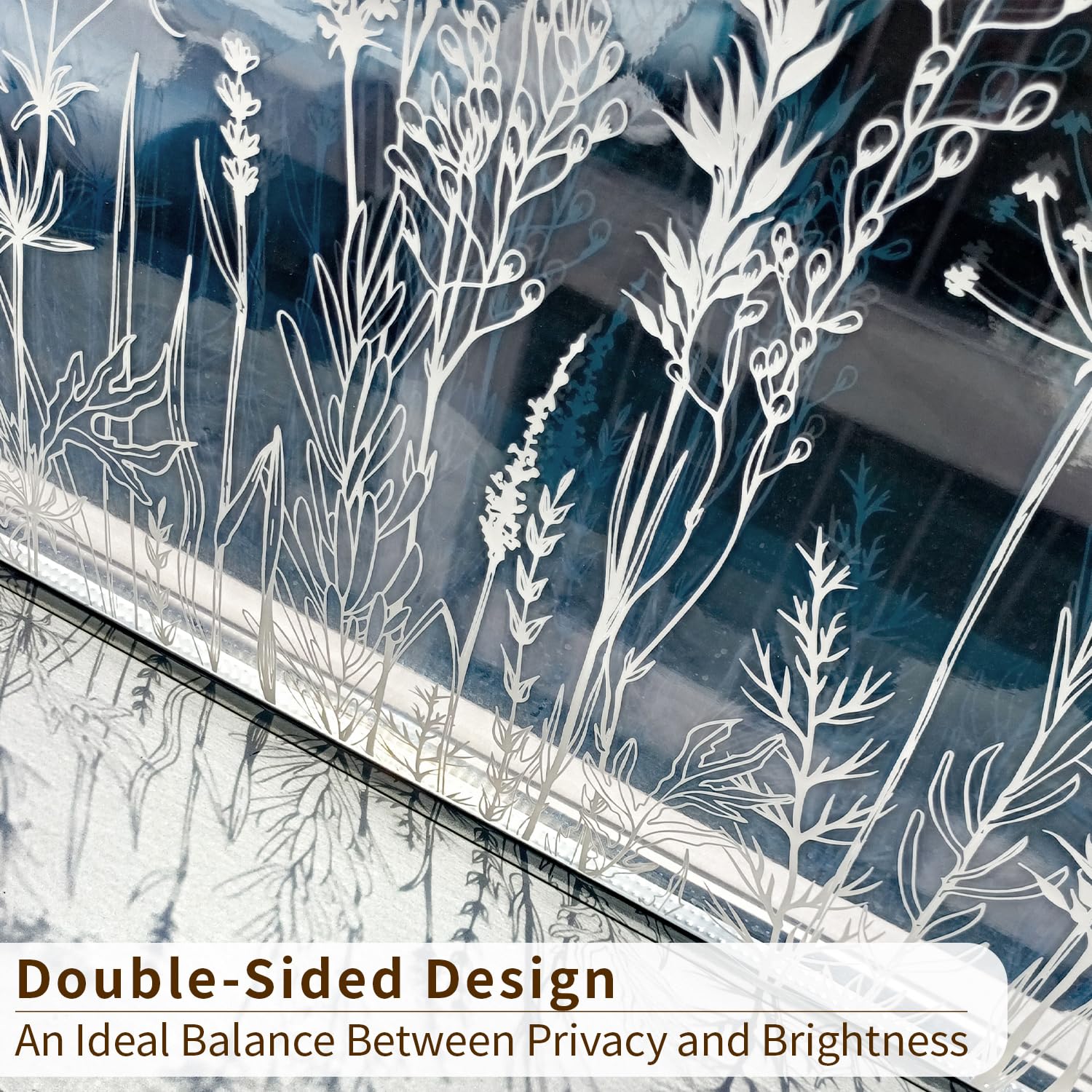 ChicSkin Pure White Window Border Film Floral, Removable See Through Static Cling for Glass Window Decor, Living Room, Wild Flowers and Herb Stickers 59.06