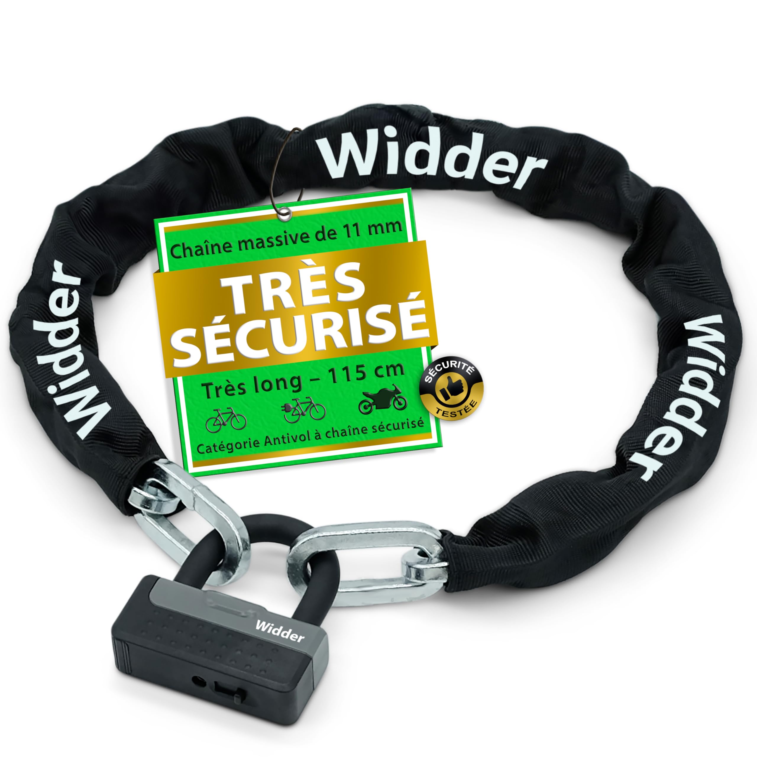 Widder Antivol à chaîne [Acier-Titane Niveau 15] avec 4 clés, 115cm de long