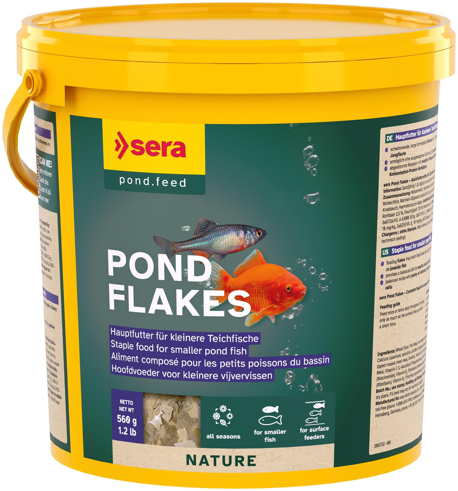 Sera Pond Flakes 3,8 L 560 g Mangime Galleggiante per Pesci da Laghetto