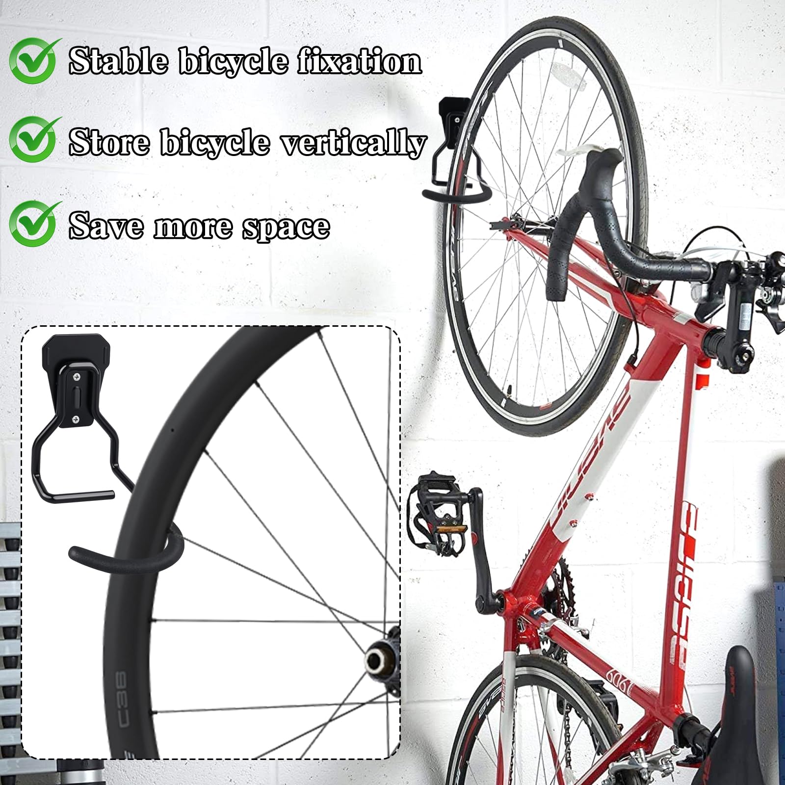 WuGU Fahrrad Wandhalterung, 4 Stück Fahrradhalterung Wand, Fahrradhalter Fahrrad Aufhängung L Förmig Vertikal Fahrradhaken für Garage Zuhause und Fahrradgeschäfte, Schwarz