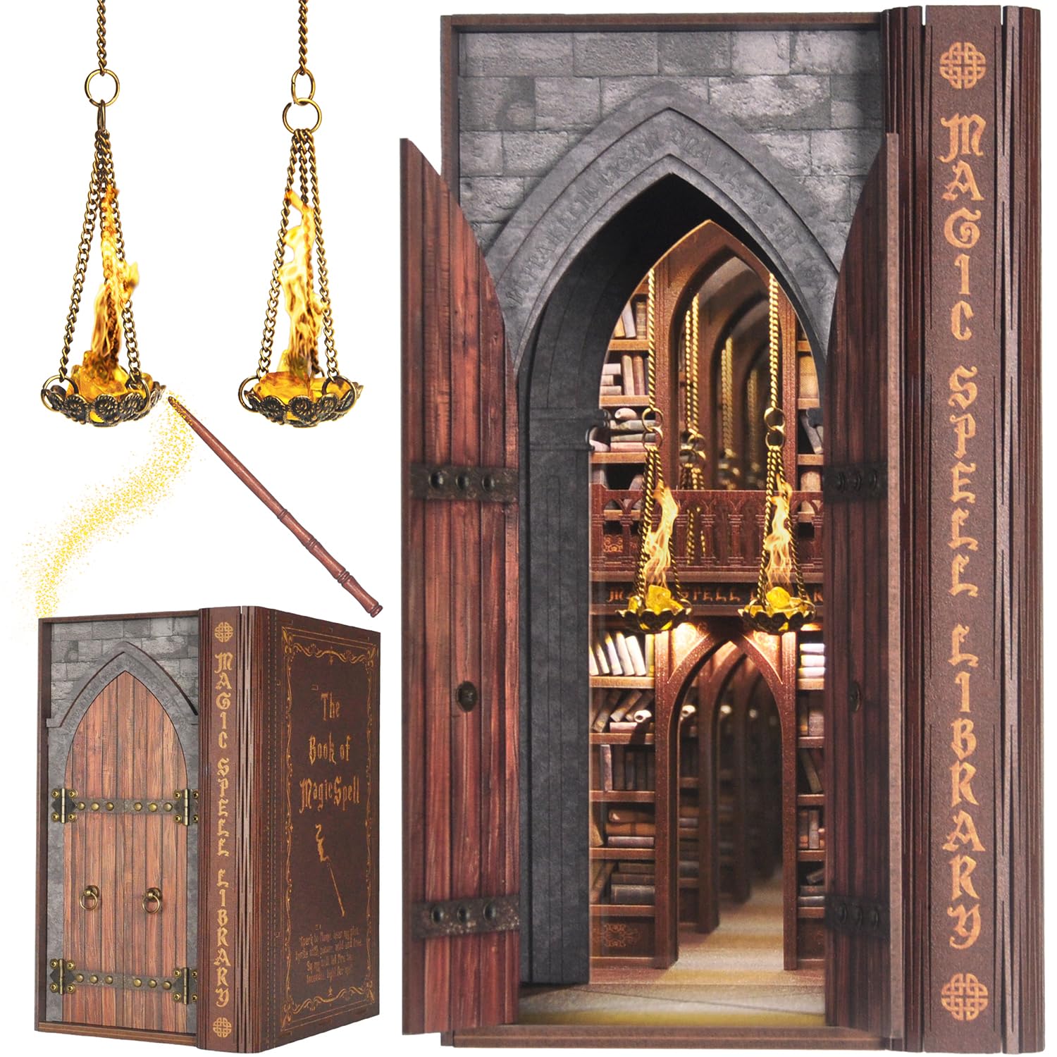 DolphinIsle Kit per libri per adulti, libreria fai da te con illusione di fiamme