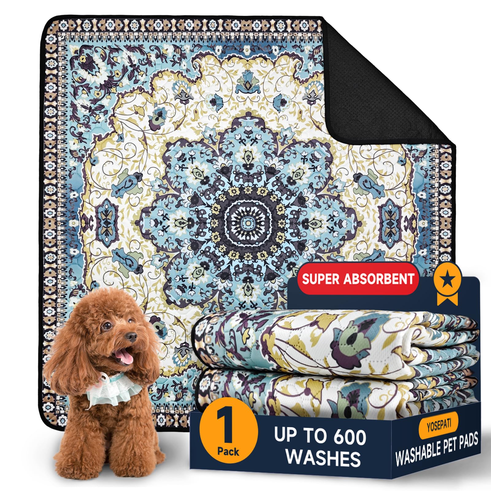 YOSEPATI Washable Pee Pads for Dogs,182x182cm Waterproof Non-Slip Reusable Puppy Pad with Fast Absorbent,Leakproof Whelping Pads for Pet Housebreaking