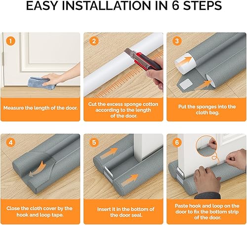 Miniatura 7 de fowong Tope de puerta ajustable de 36 pulgadas para parte inferior de puertas, 30 a 36 pulgadas, insonorización, bloqueador de ruido, espacio de