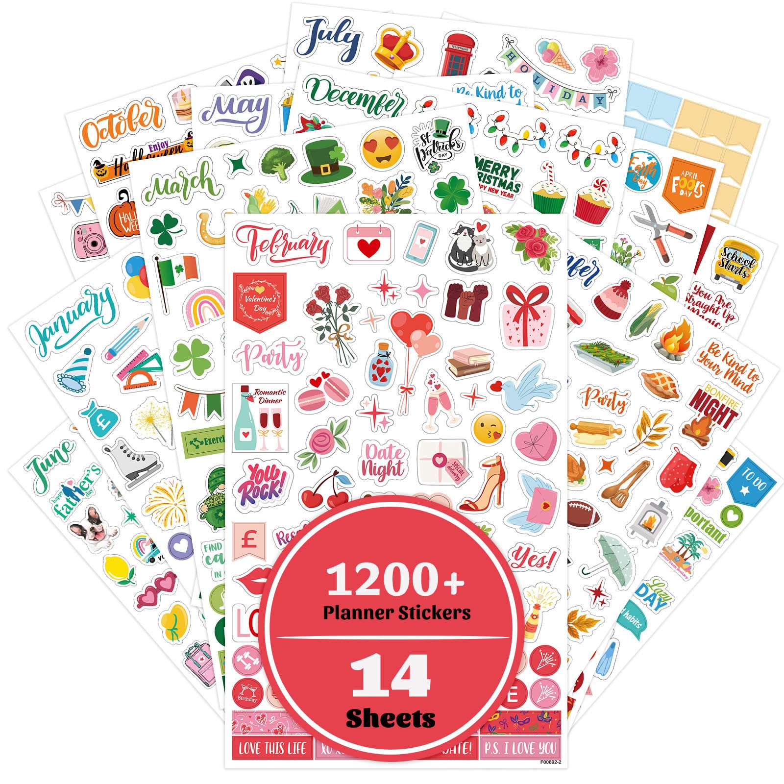 Planner Stickers - 14 Sheets Set of 1200+ Monthly Seasonal Stickers for Journals, Planners or Calendars