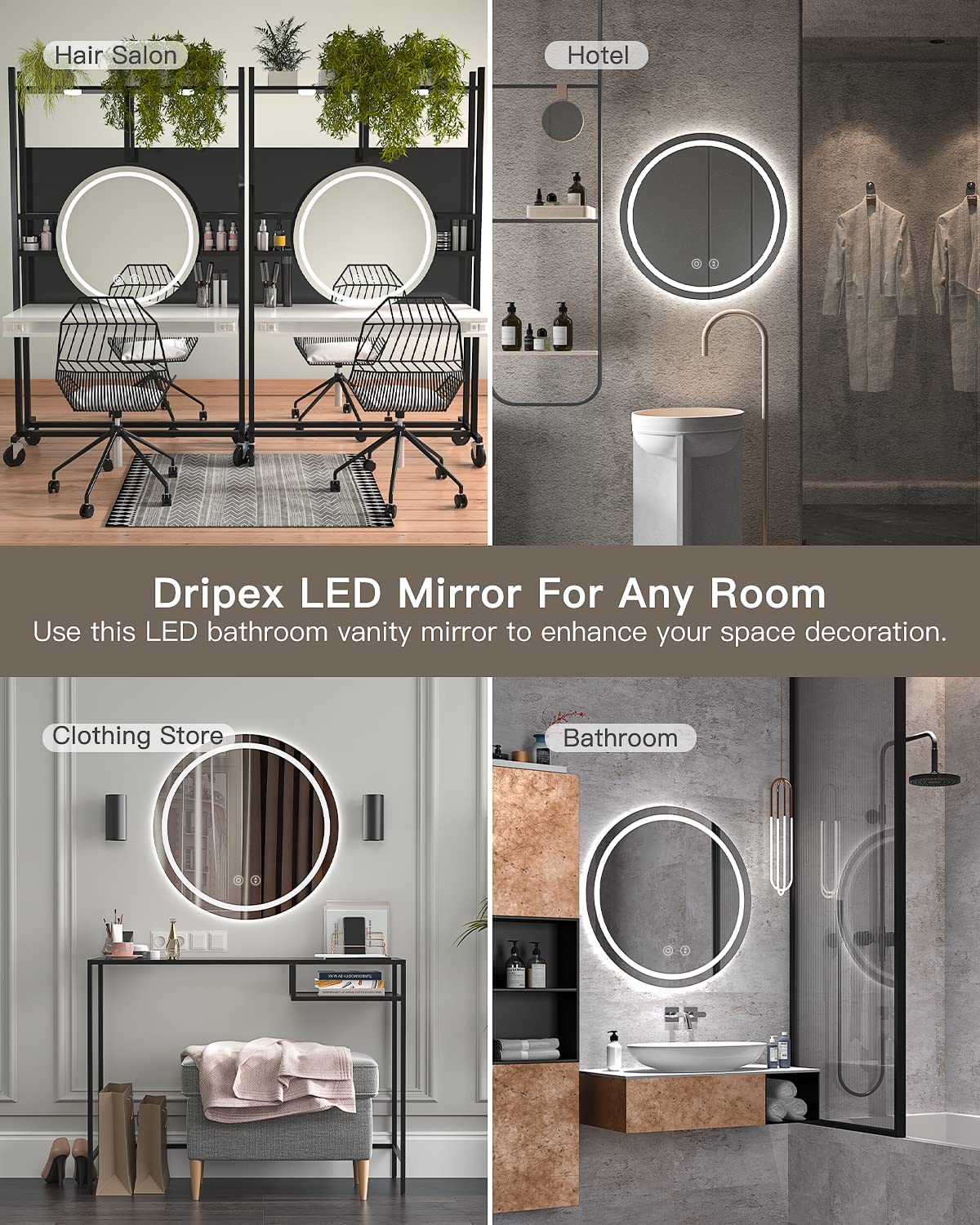 Dripex Badspiegel Rund mit Beleuchtung Led Spiegel mit Touch-Schalter, Dimmbar, 3 Lichtfarbe Einstellbare Runder Badezimmerspiegel mit Beleuchtung, Beschlagfrei 60x60 cm