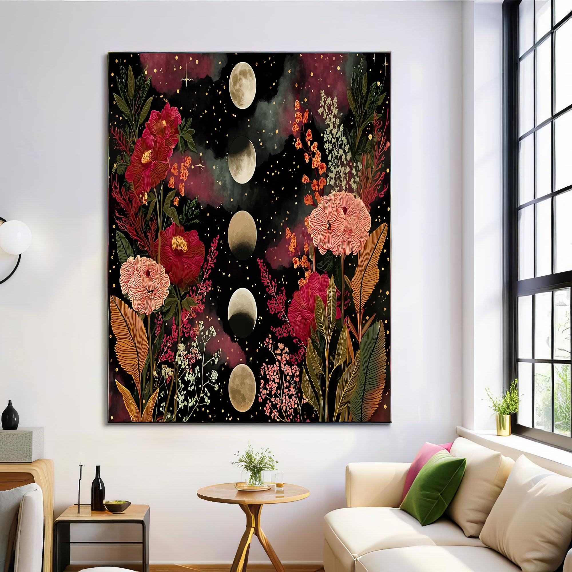 Pintura flores de cielo estrellado e impresiones sobre lienzo de rosa verde con acabado artístico 7