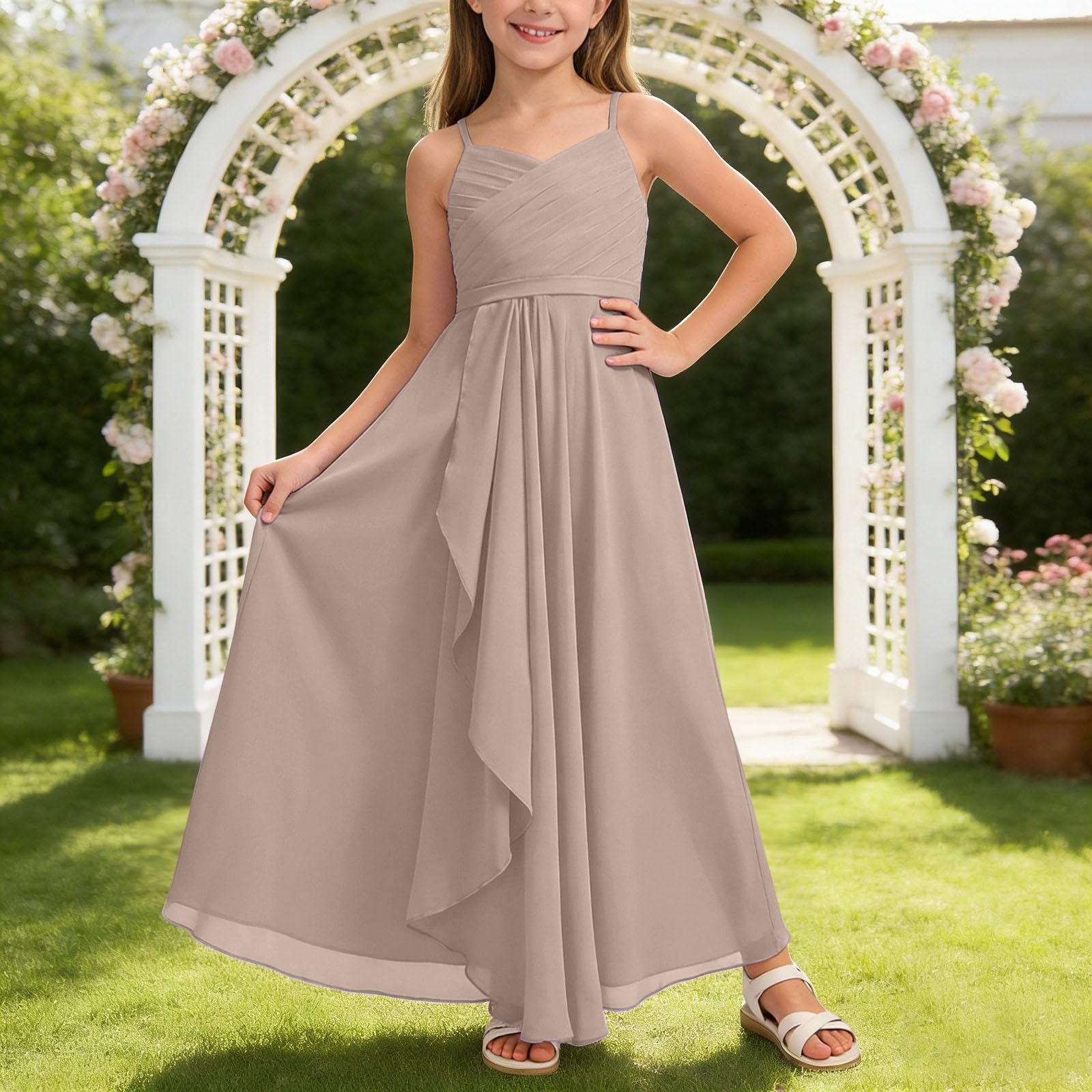 Generico Abito Lungo in Chiffon per Ragazze Eleganti Modello Fluido Senza rilievi Perfetto per Cerimonie Damigelle Junior e Eventi Speciali