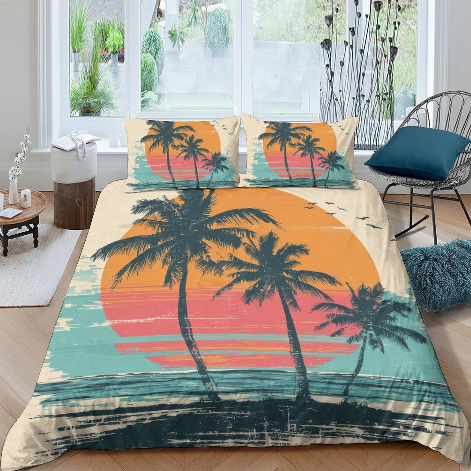Ctjqhvkz Style-8 3D Printed Sunset Palm Beach Fitted Sheet Microfiber Soft Anti-Slip Tropical Paradise Mattress Cover For Bedroom Single（135X200cm）