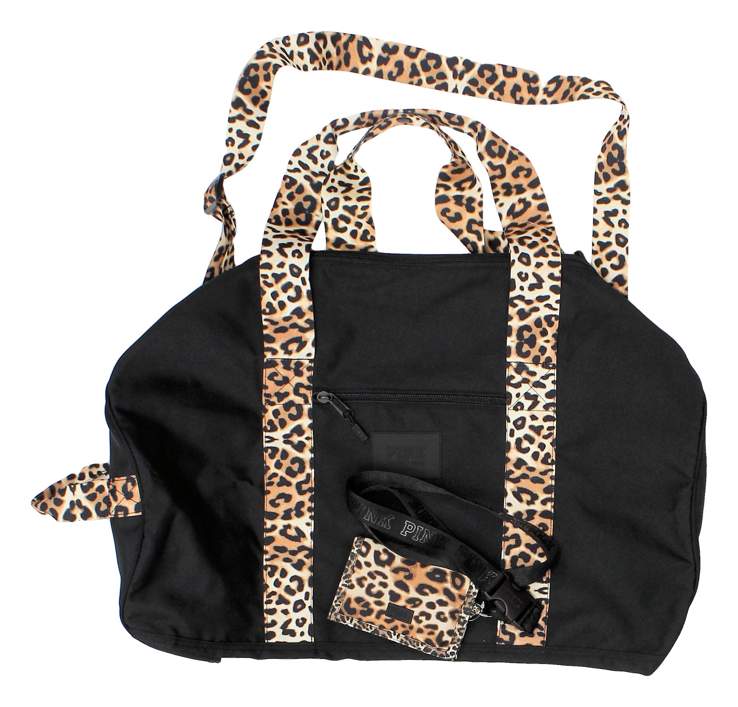 Victoria's Secret PINK Duffle Bag & Lanyard Wallet, Black/Leopard