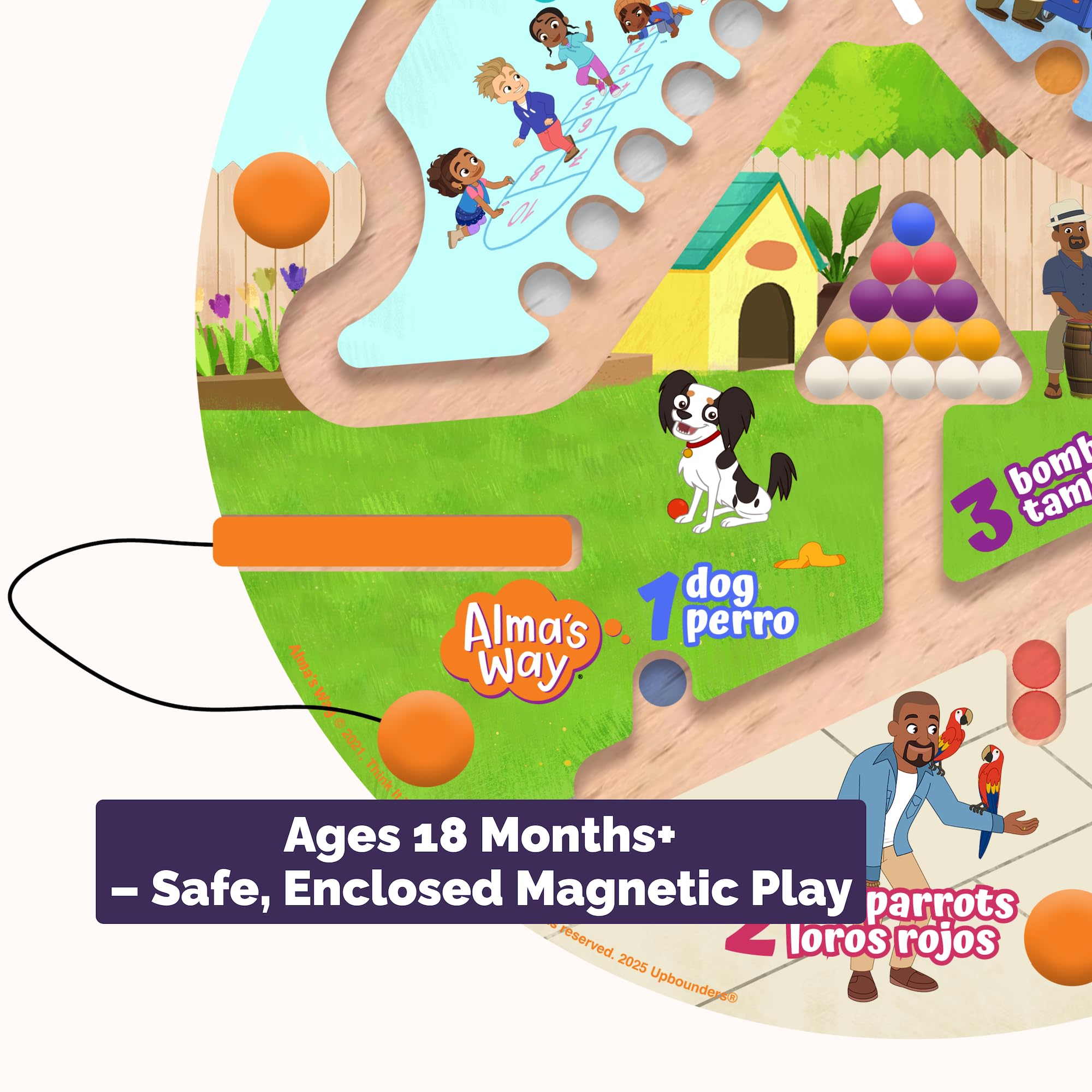 Upbounders Alma's Way "How Do You Say?" Zweisprachiges Montessori-Magnetlabyrinth - Spanisch & Englisch Lernspielzeug für Kleinkinder ab 18 Monaten - Feinmotorik & Erste Wörter spielen