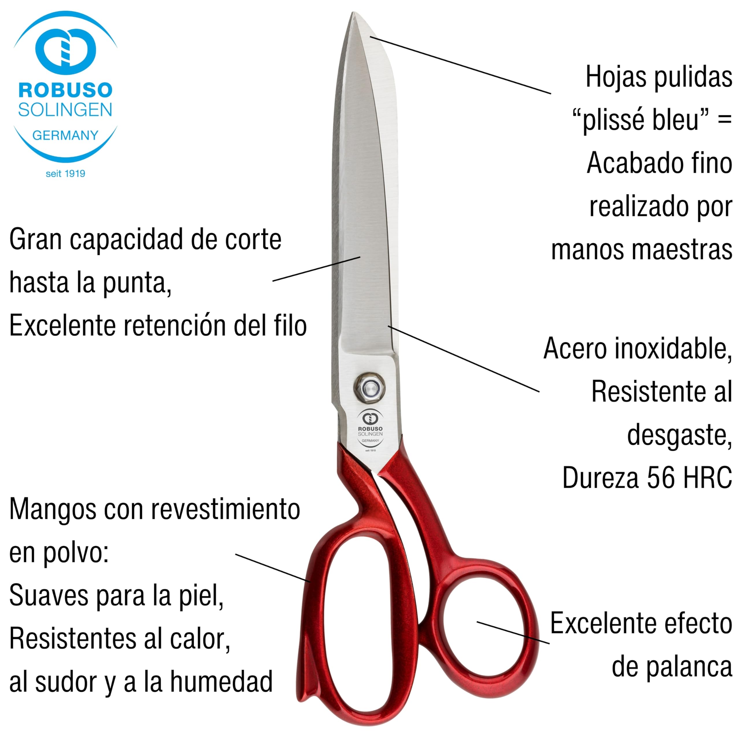 ROBUSO Tijeras de sastre de calidad magistral, tijeras de tela, fabricadas en Solingen, tijeras de acero al carbono C60 forjado, endurecidas, 26 cm – 10 pulgadas