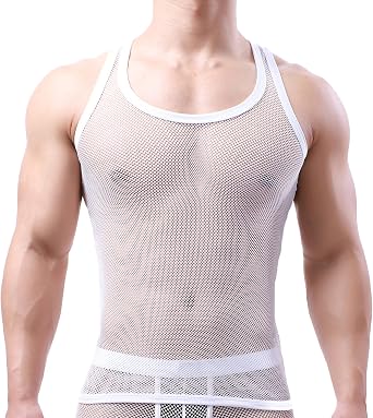 Sexy Mens T-Shirt Mesh Fishnet Sleeveless Undershirt Hollow Out Tank Top