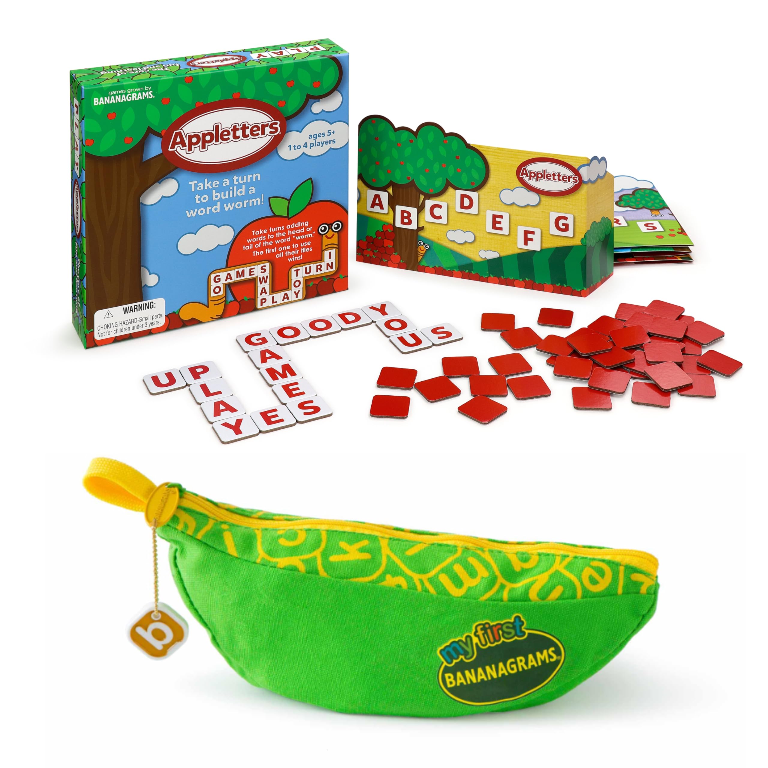Bananagrams My First Appletters 2.0 Bundle. Fun Educational Word Games for Kids & Families. Early Learning & Spelling Practice. Perfect for Game Nights, Travel, and Developmental Play