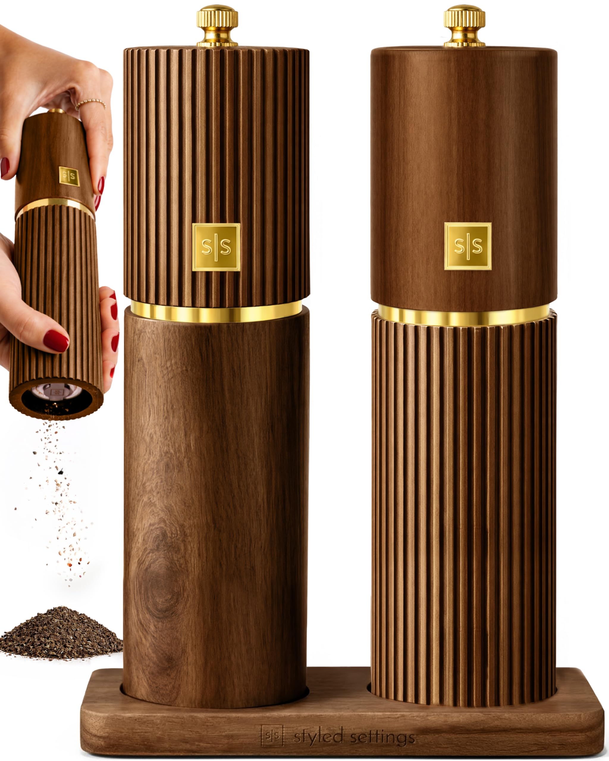 STYLED SETTINGS Wooden Salt and Pepper Grinder Set