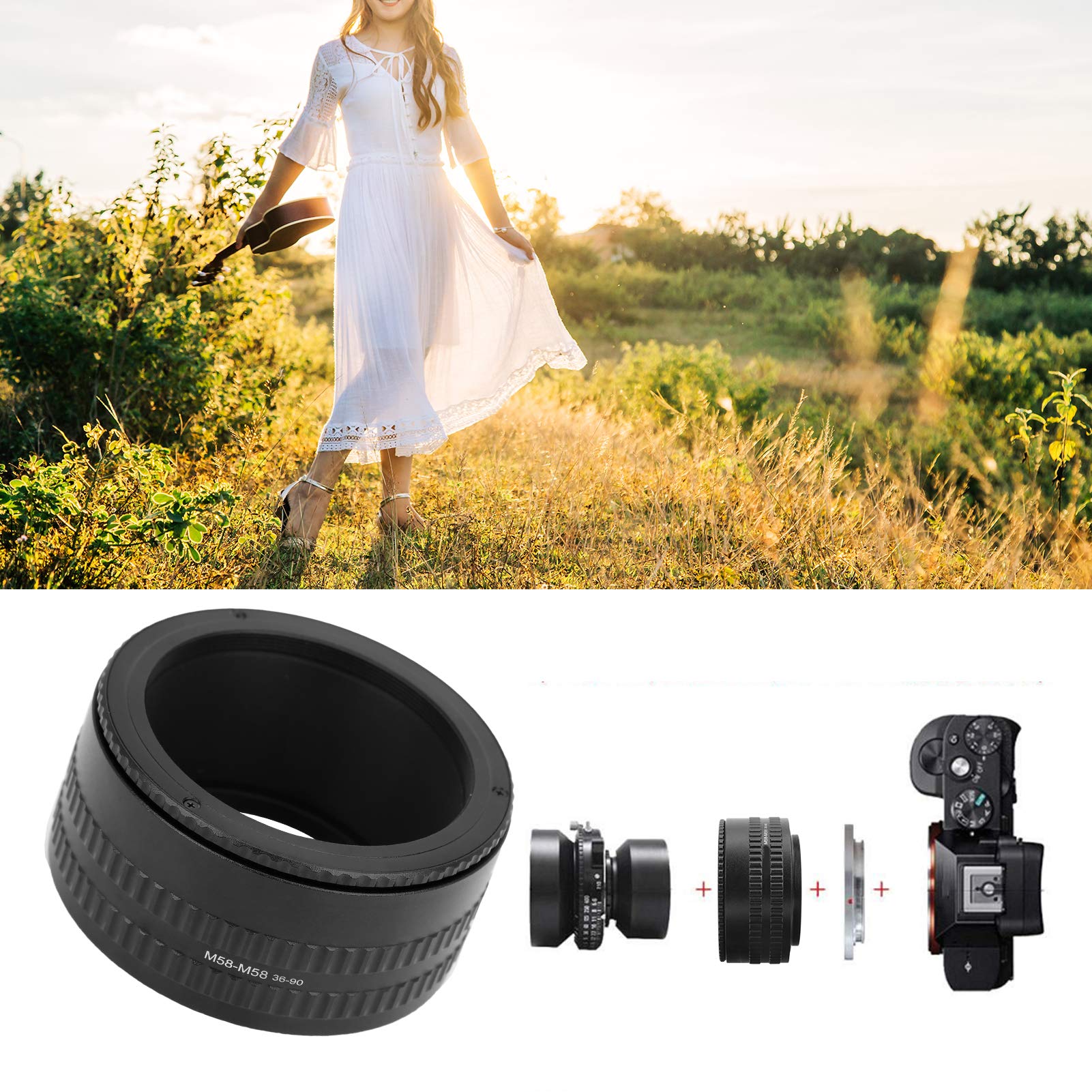 Goshyda Adapter do aparatu ogniskowego helicoid, 36-90 mm M58-M58 długość regulowana ostrość pierścień Helicoid pierścień makro przedłużenie tuba do fotografii makro