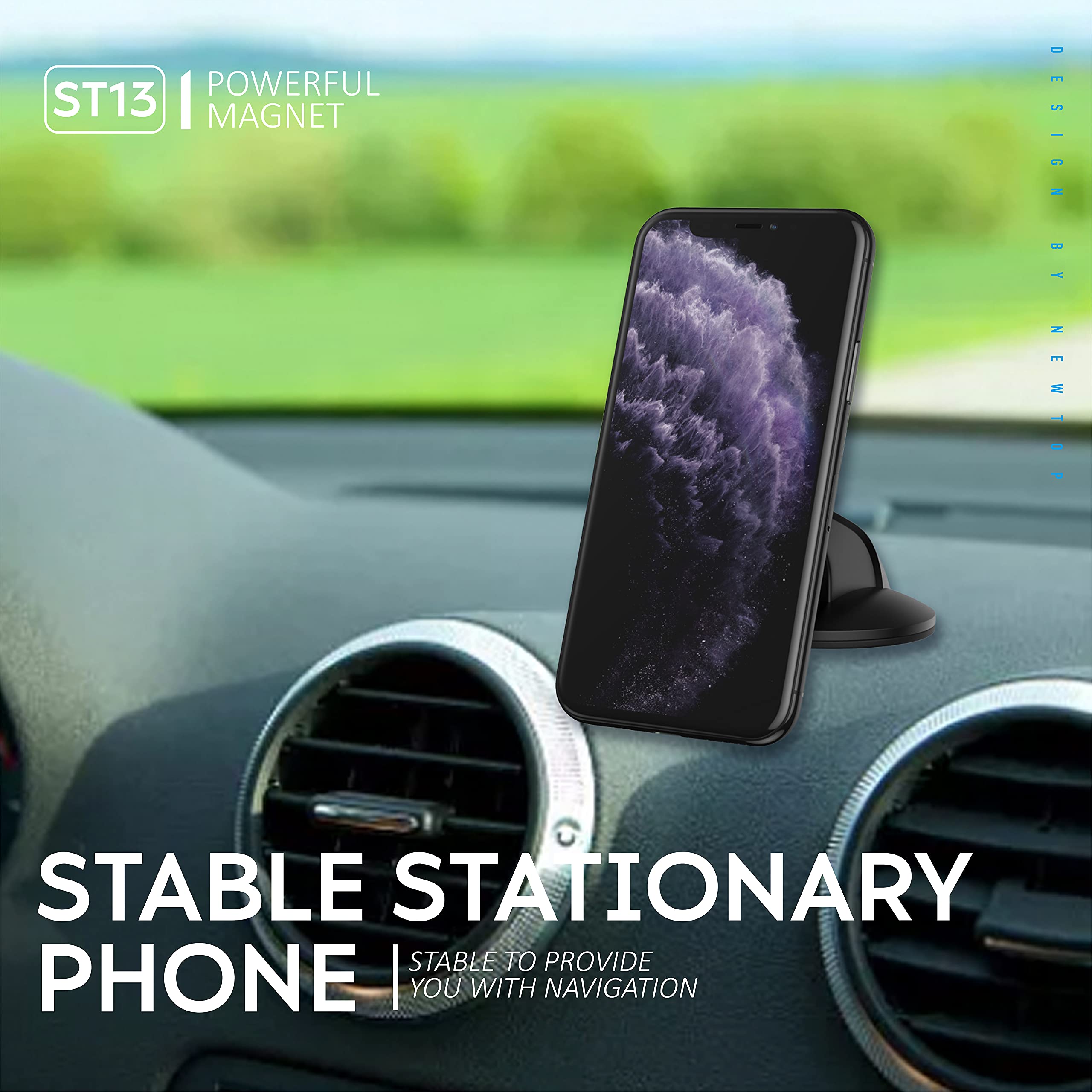 N NEWTOP Supporto ST30 Magnetico Nero Calamita Porta Telefono Bocchette Aria Macchina Chiusura Sicura da Auto Camper Camion Stand Reggi Universale per Cellulare Smartphone Telefono GPS Navigatore