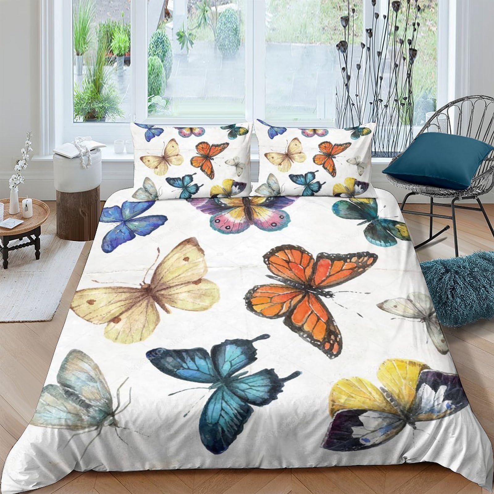 Ctjqhvkz Style-5 3D Printed Colourful Butterfly Fitted Sheet Microfiber Bedroom Decor Artistic Mattress Cover For Home Dorm Guest Room Single（135X200cm）