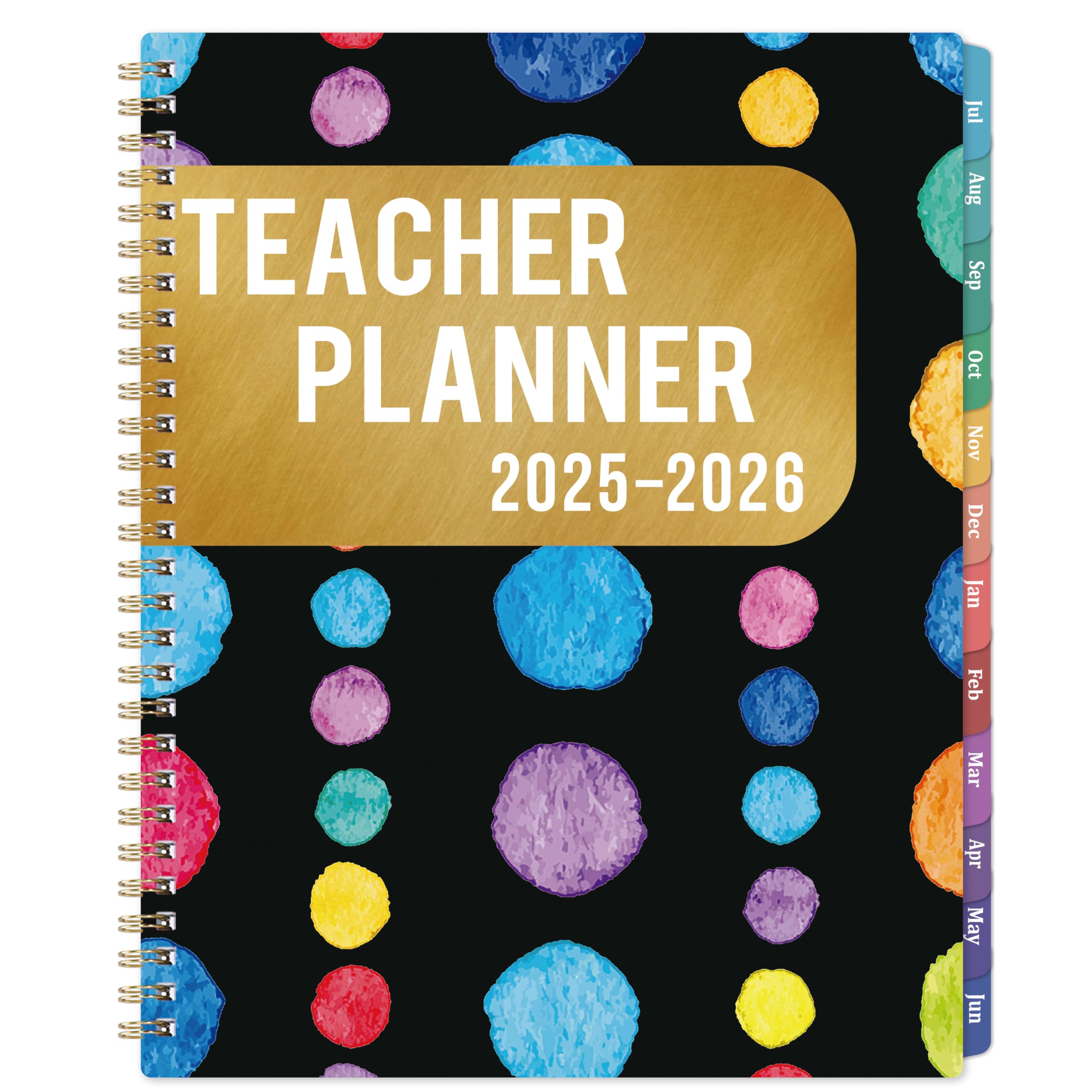 2025-2026 Teacher Planner - Teacher Lesson Planner 2025-2026, Weekly & Monthly Lesson Plan Book for Teacher, July 2025 - June 2026, 9" x 11", Academic with Colorful tabs for Teachers - Black