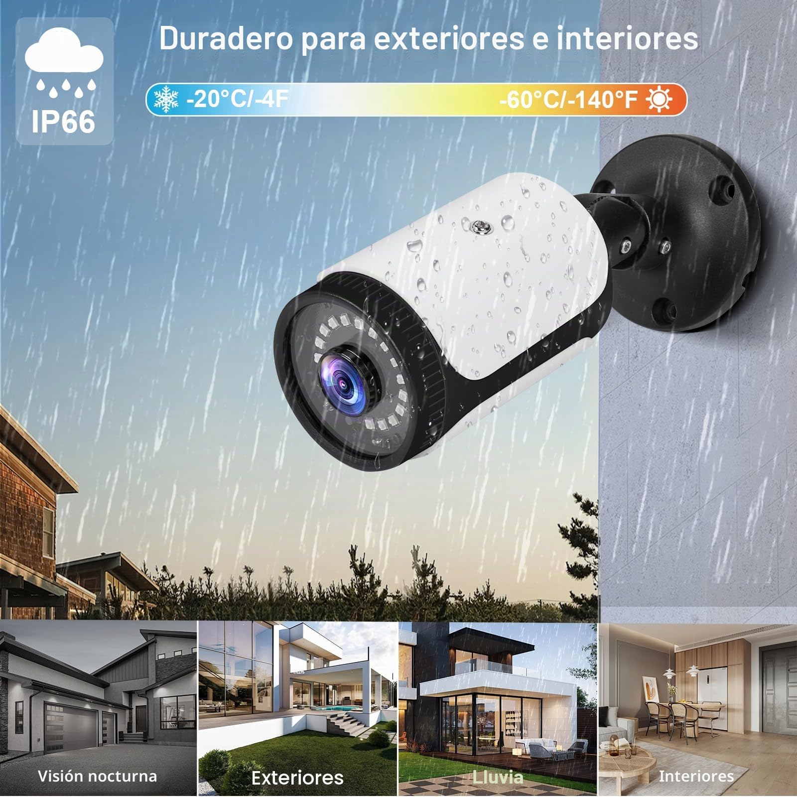 Camara CCTV Gran Angular ángulo de visión de 180°,Cámara para Exteriores Bullet 1080P, cámara analógica HDCVI/HDTVI/AHD/960H, Carcasa de Metal IP66, Formato de Video PAL