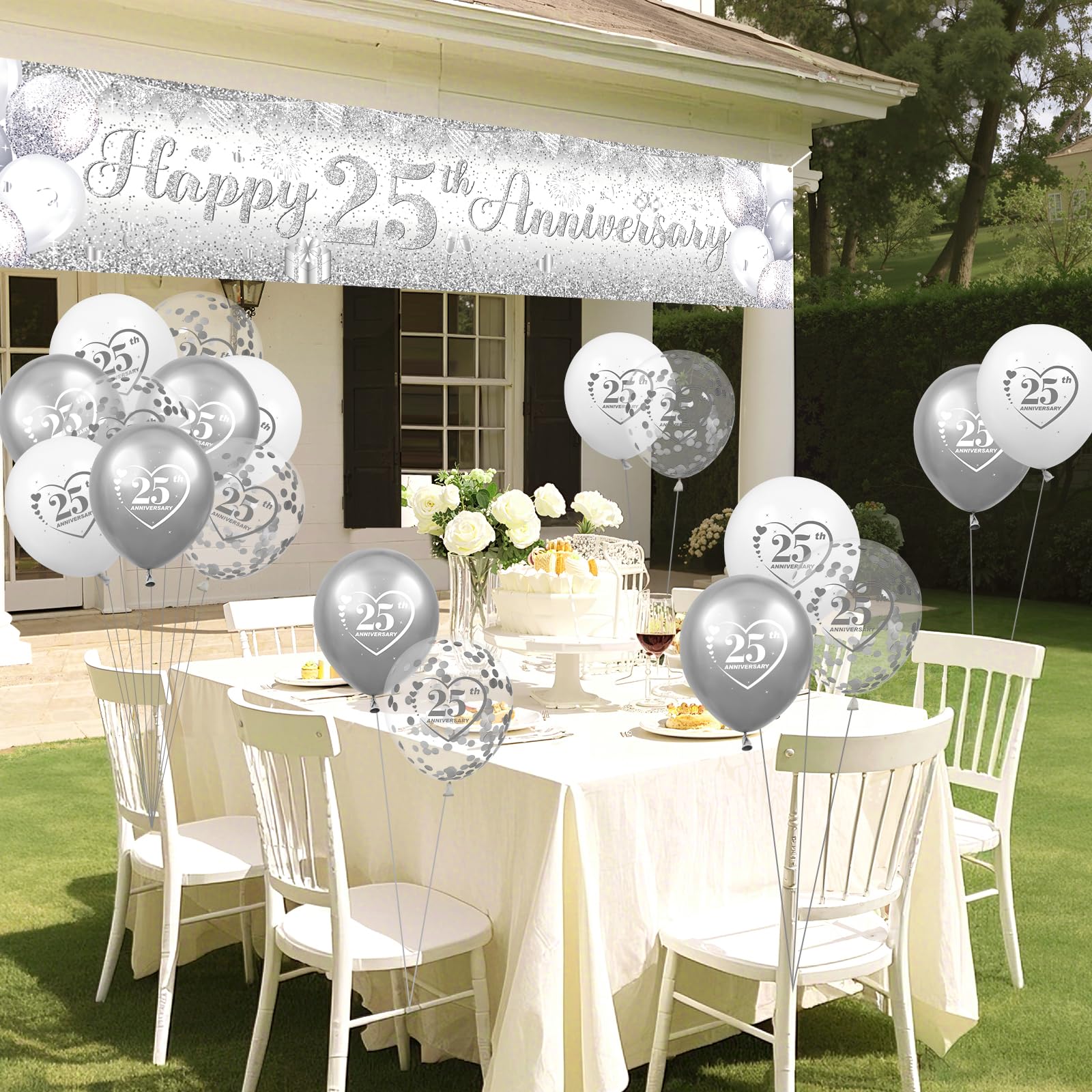 Silver Wedding Decorations Hamigar 6x4ft Happy 25th Anniversary Banner  Backdrop - 25 Wedding Anniversary Decorations Party Supplies - Black Gold  25th Anniversary Cake Topper, image size:1600x1600