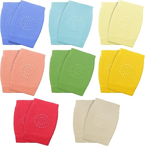 SATINIOR 8 pares de rodilleras antideslizantes unisex para bebés, protectores de rodilla para aprender a gatear, calcetines calentadores de piernas,