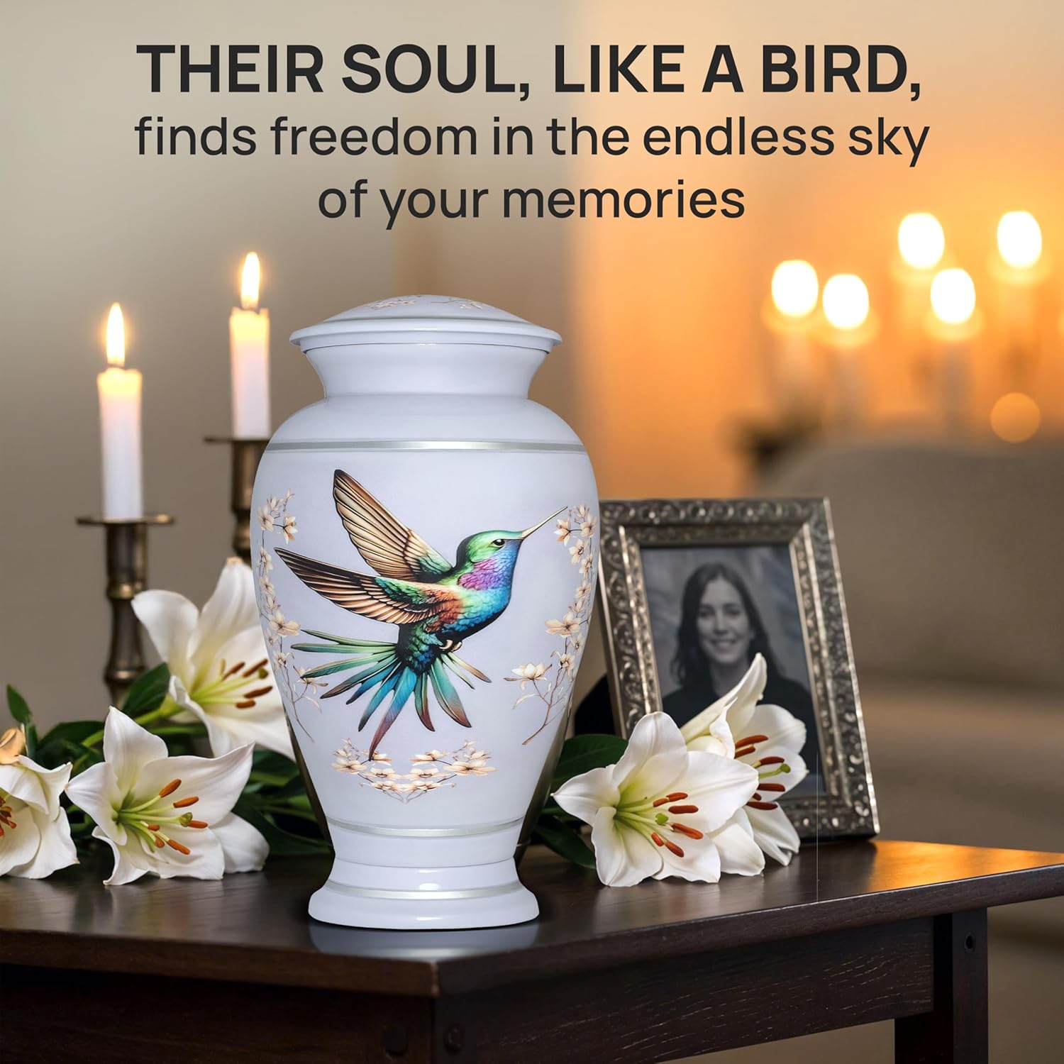 Remoria Purple Urn for Ashes for Women & Men – Large Decorative Hummingbird Cremation Urns for Human Ashes Adult Female & Male, Designed for Home Display Funerals and Memorials