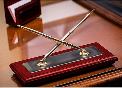 Miniatura 7 de Dacasso Juego de accesorios de escritorio de 10 piezas de palisandro y cuero negro, elementos esenciales de organización con almohadilla de