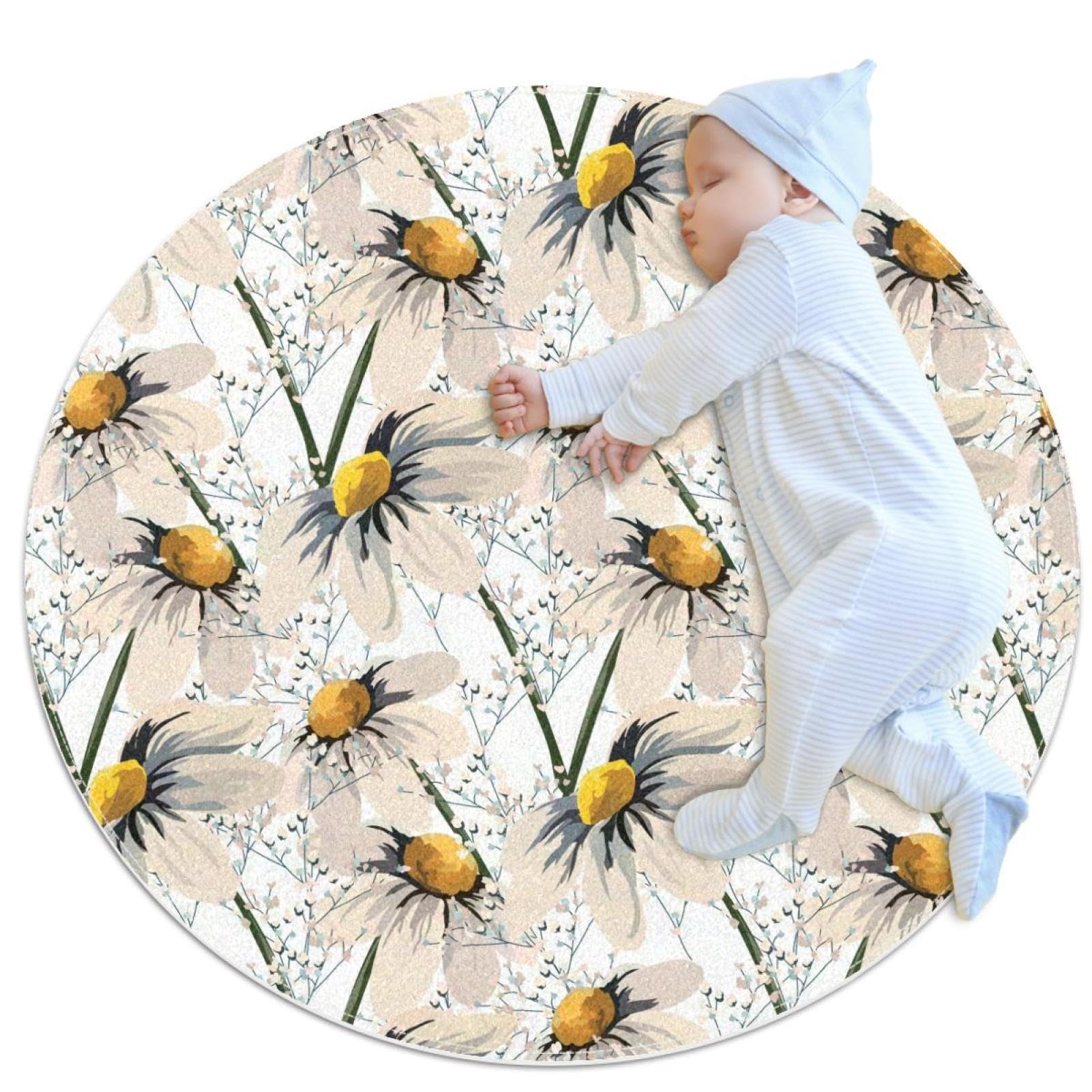 Tapis de salle de bain antidérapant camomille rond 1m pour chambre et canapé