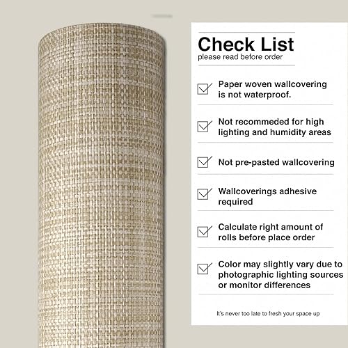 Miniatura 8 de Ansehan Wallcovering W1302 Oxford Collection 36 pulgadas de ancho x 8 yardas de largo, tejido de papel natural, textura moderna, para sala de estar,