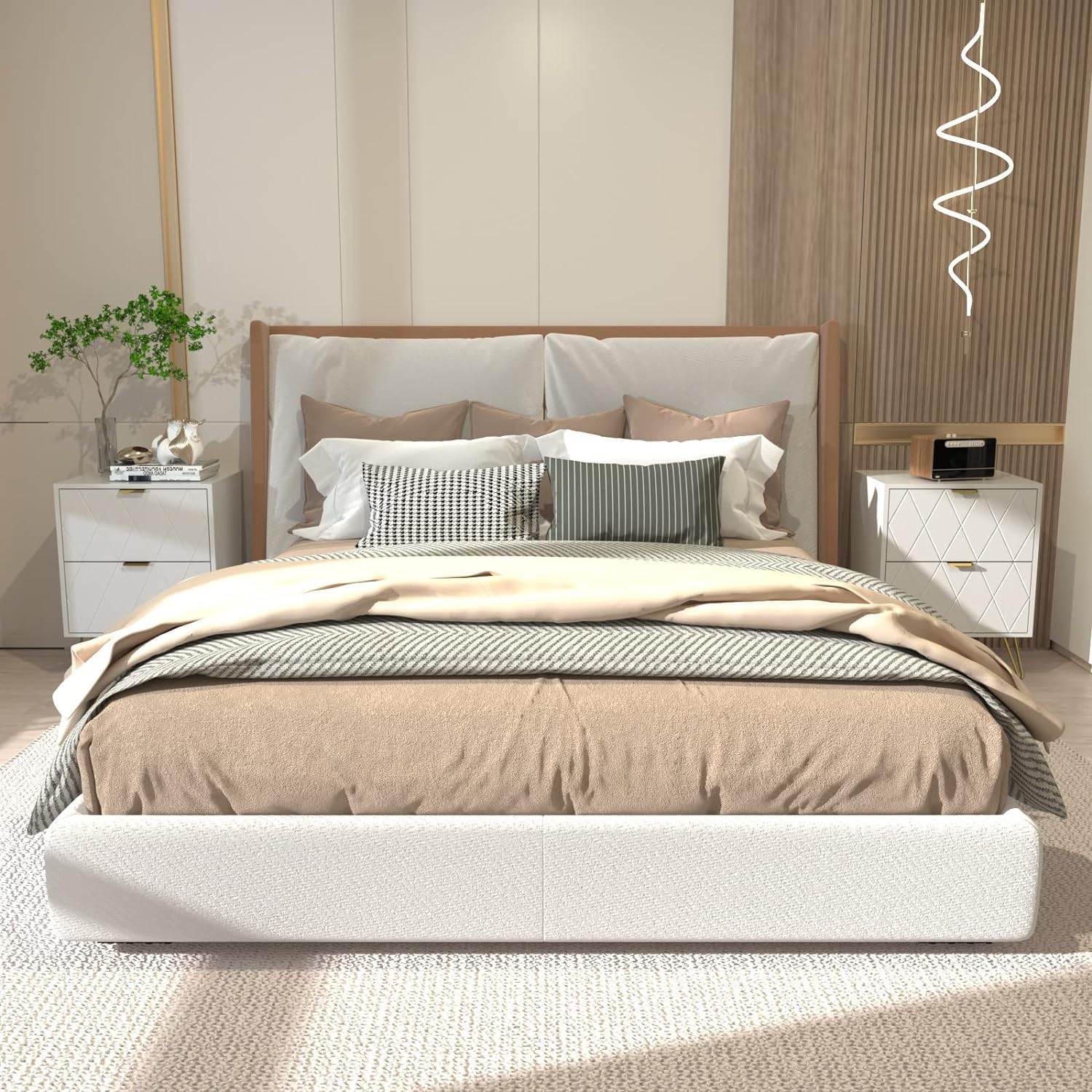 UEV Comodino Bianco Set di 2, Tavolini con 2 Cassetti in Legno ingegnerizzato Robusto, Comodino Piccolo Moderno con Maniglie e Gambe in Oro Cromato per Camera da Lett, 40 x 30 x 52 cm, Bianco