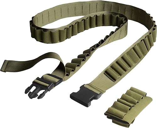 Miniatura 6 de Bandolier redondo de calibre 1220 60 + 8 soportes redondos para escopeta, cinturón de escopeta ajustable con hebilla de liberación rápida, soporte