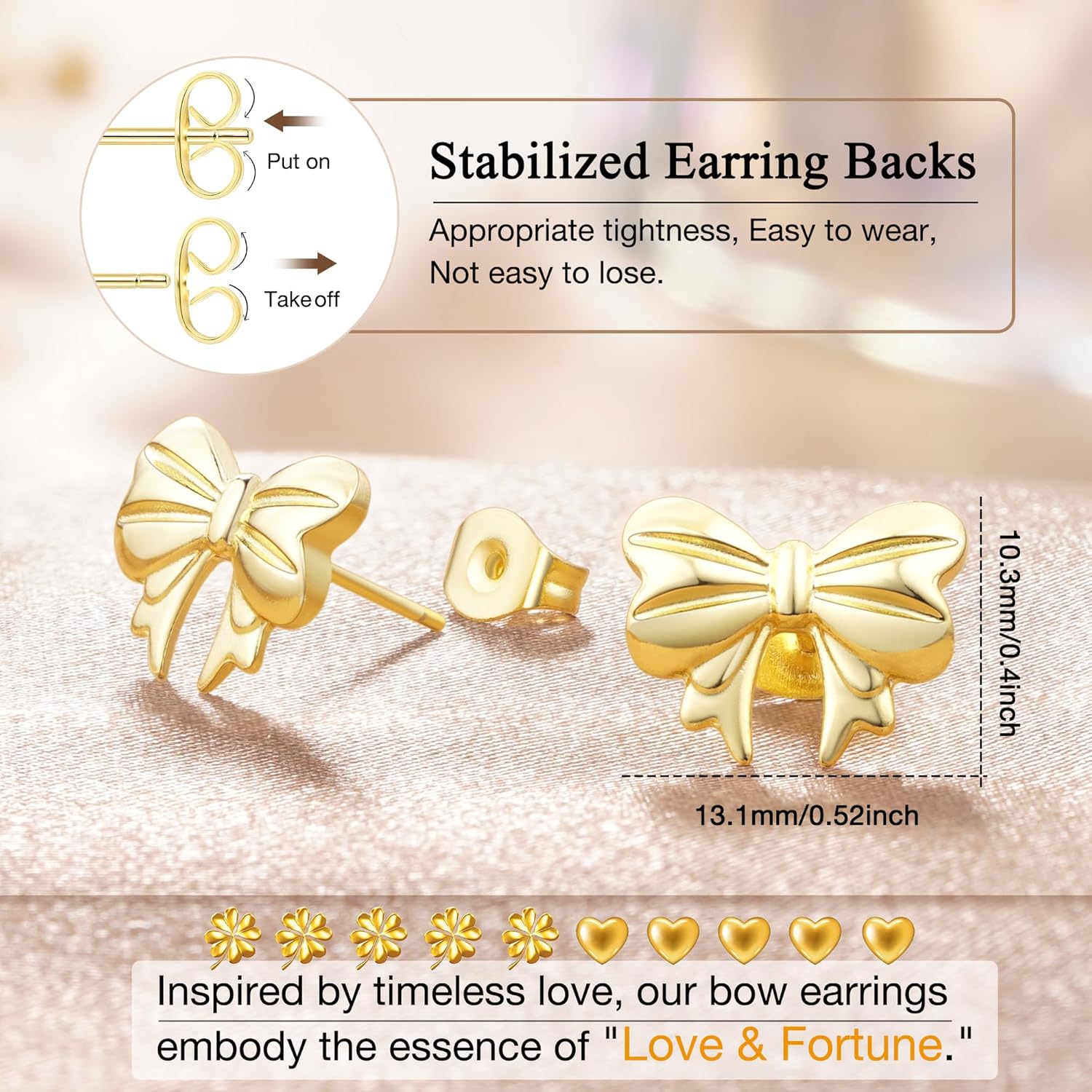 Hypoallergenic Gold Plated Bow Earrings for Women, 14K Gold Plated Stud Earring for Women Trendy, Dainty Non Tarnish Ribbon Bow Earrings for Women Jewelry Gifts - Image 3