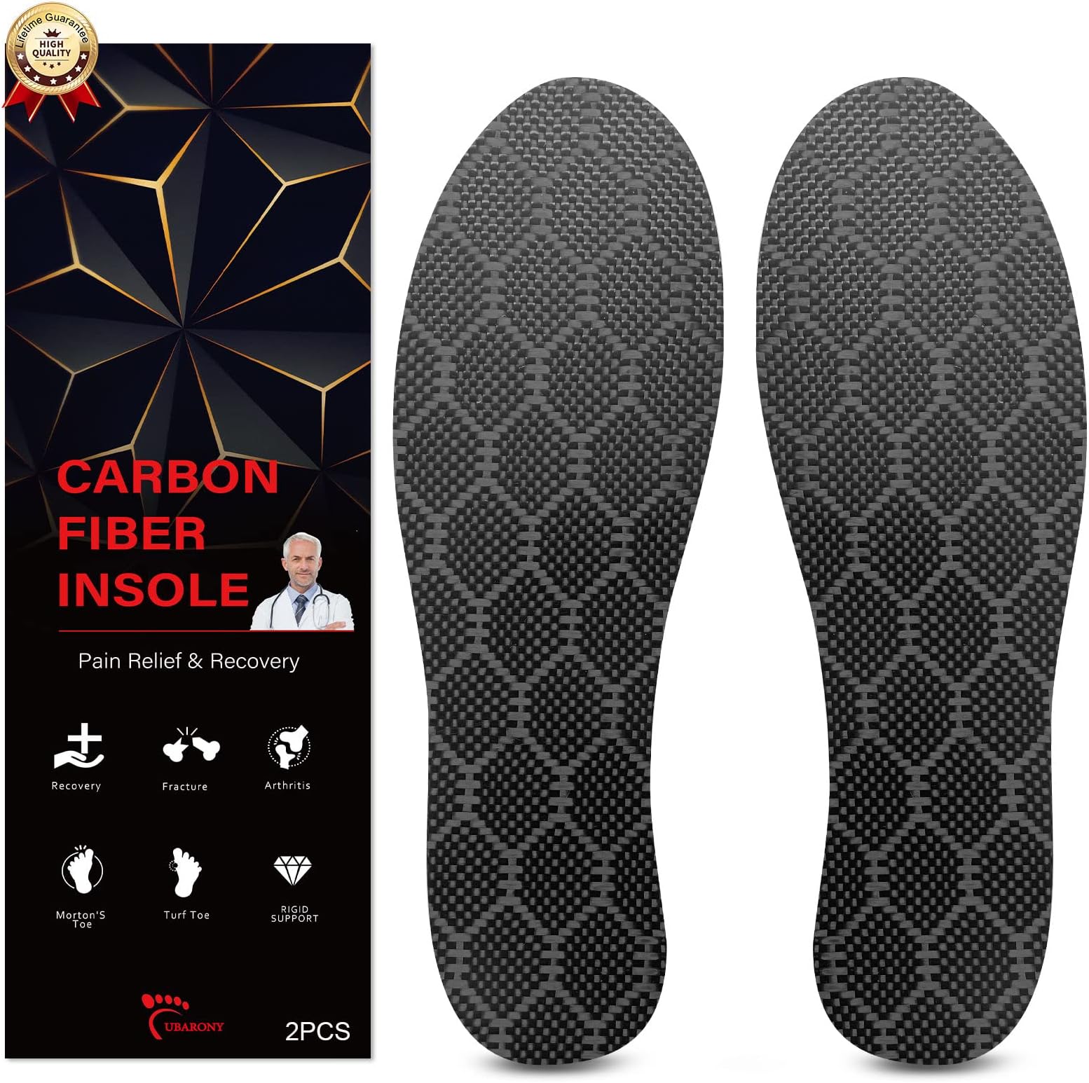 Carbon Fiber Insole 1 Pair for Men Women, Rigid Shoe Insert