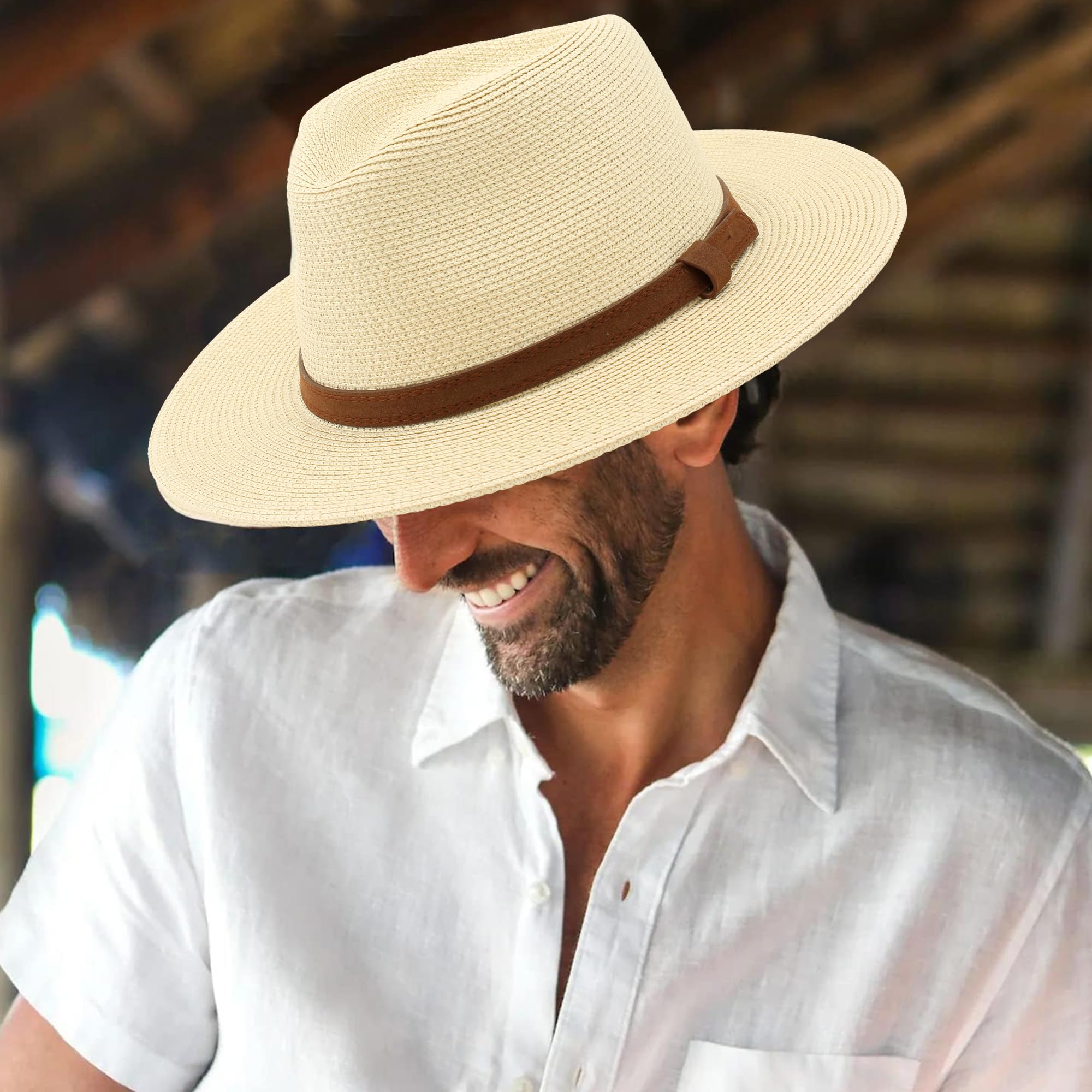 Cappello Panama Estivo, Cappello di Paglia Panama per Donna e Uomo Unisex, Cappello a Tesa Larga UPF 50 Pieghevole e Intrecciato Intensivo
