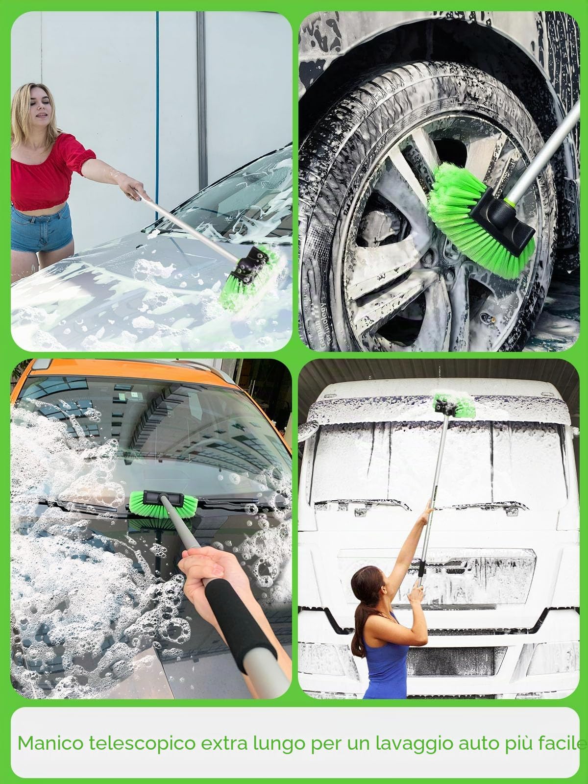 Spazzola Lavaggio Auto 60" 150cm Sfaccettato Cinque con Telescopico Manico, Spazzola Pulizia Dettagli con Setole Morbide per l'interno e l'esterno Auto SUV Camion Barca Pneumatici Rimozione Della Neve
