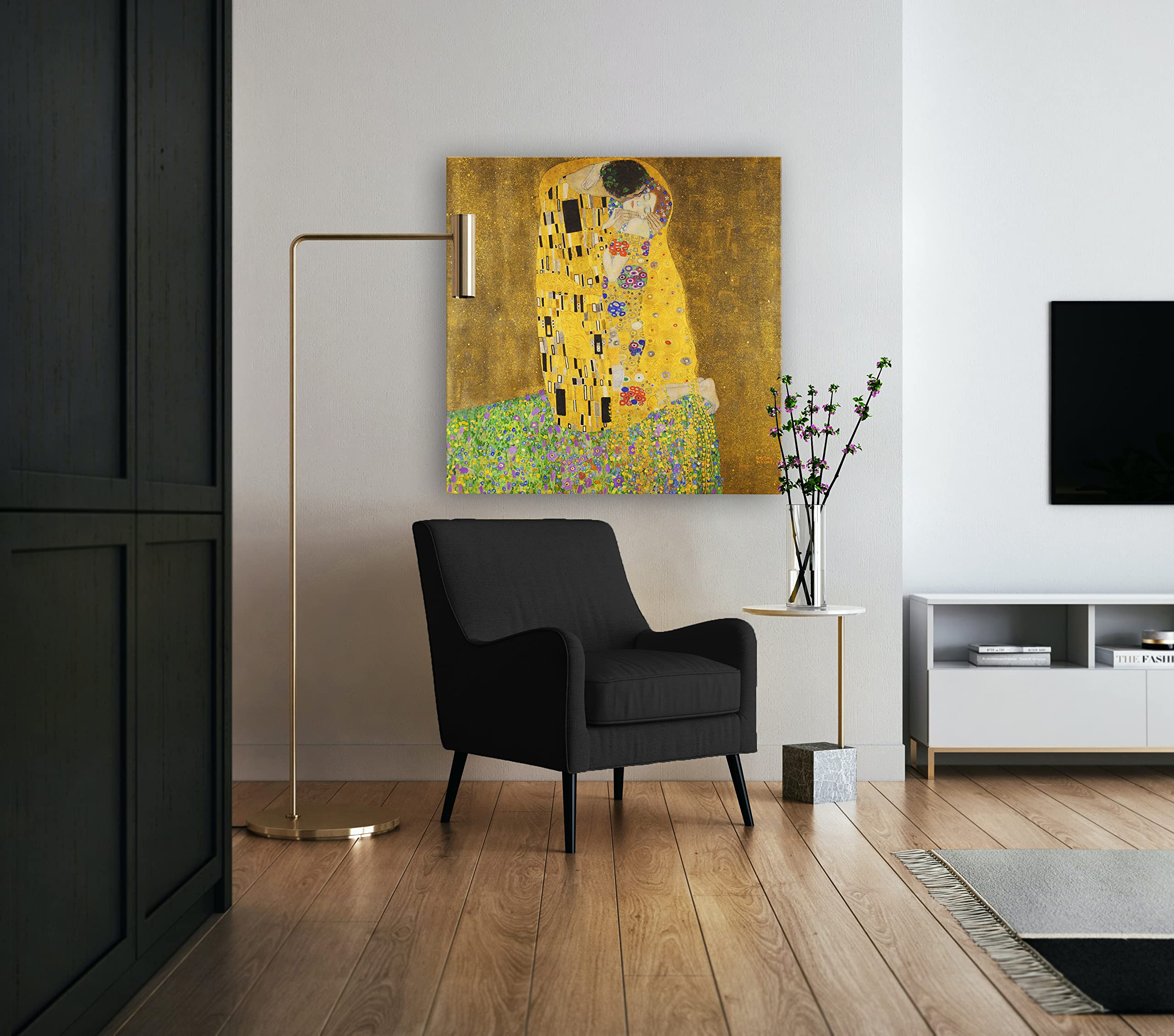 BKstuff - Cuadros modernos, Gustav Klimt, impresión sobre lienzo, decoración de arte clásico (100x100cm, El Beso, Gustav Klimt)