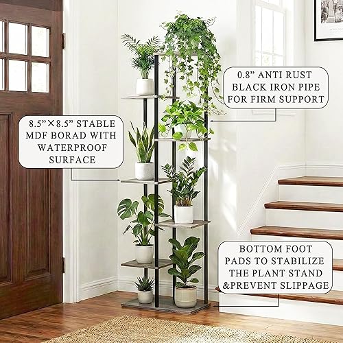 Miniatura 3 de Soporte para Plantas de Interior de 7 Niveles 8 Macetas Estante de Metal y Madera para Plantas, Múltiples Macetas de Flores Soportes Altos para